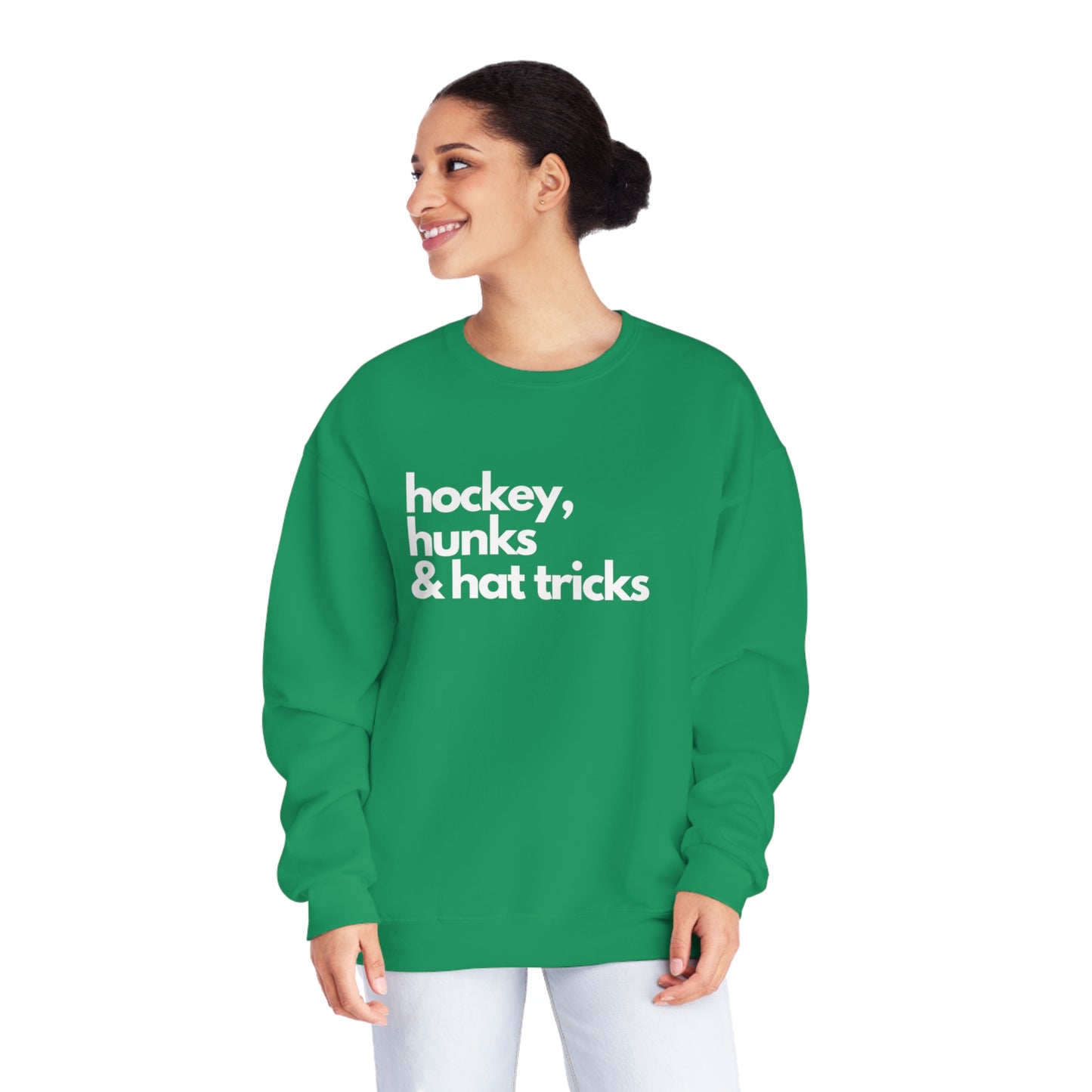 Hockey, Hunks & Hat Tricks Unisex Jerzees Crewneck Sweatshirt