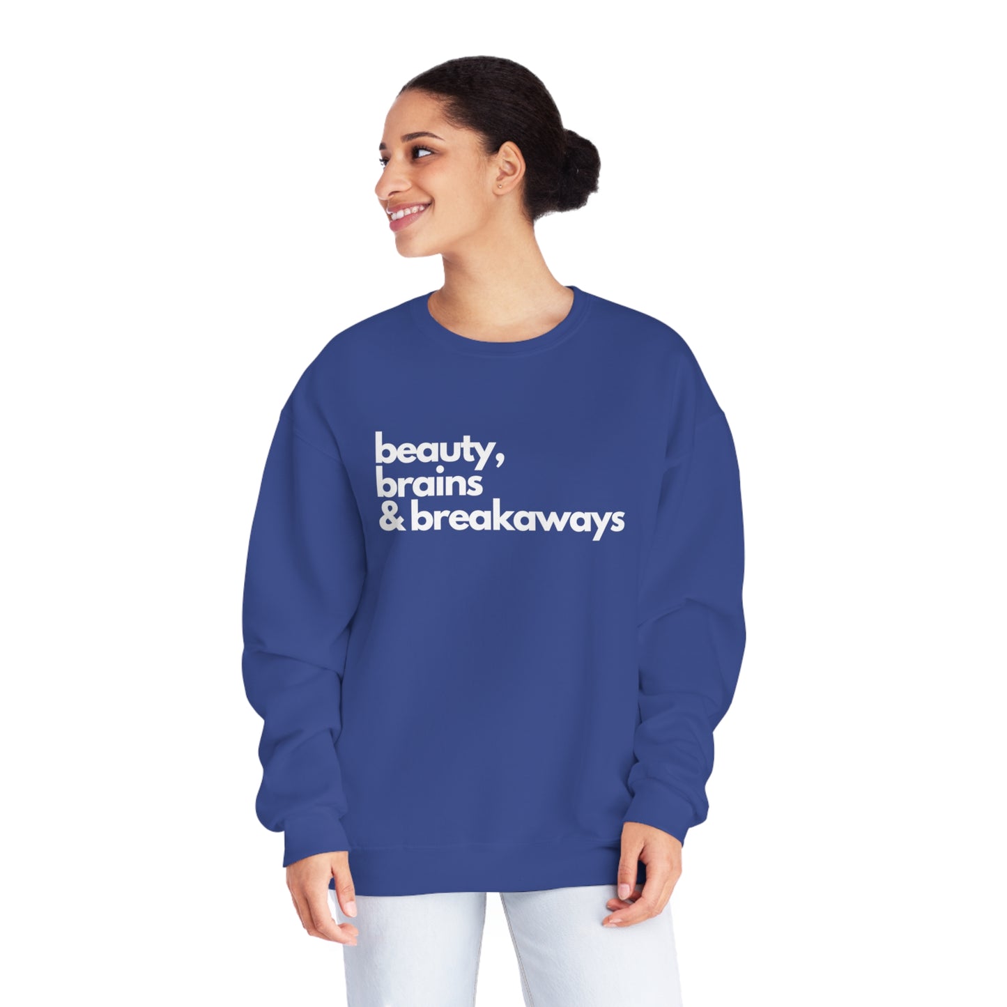 Beauty, Brains & Breakaways Unisex Jerzees Crewneck Sweatshirt
