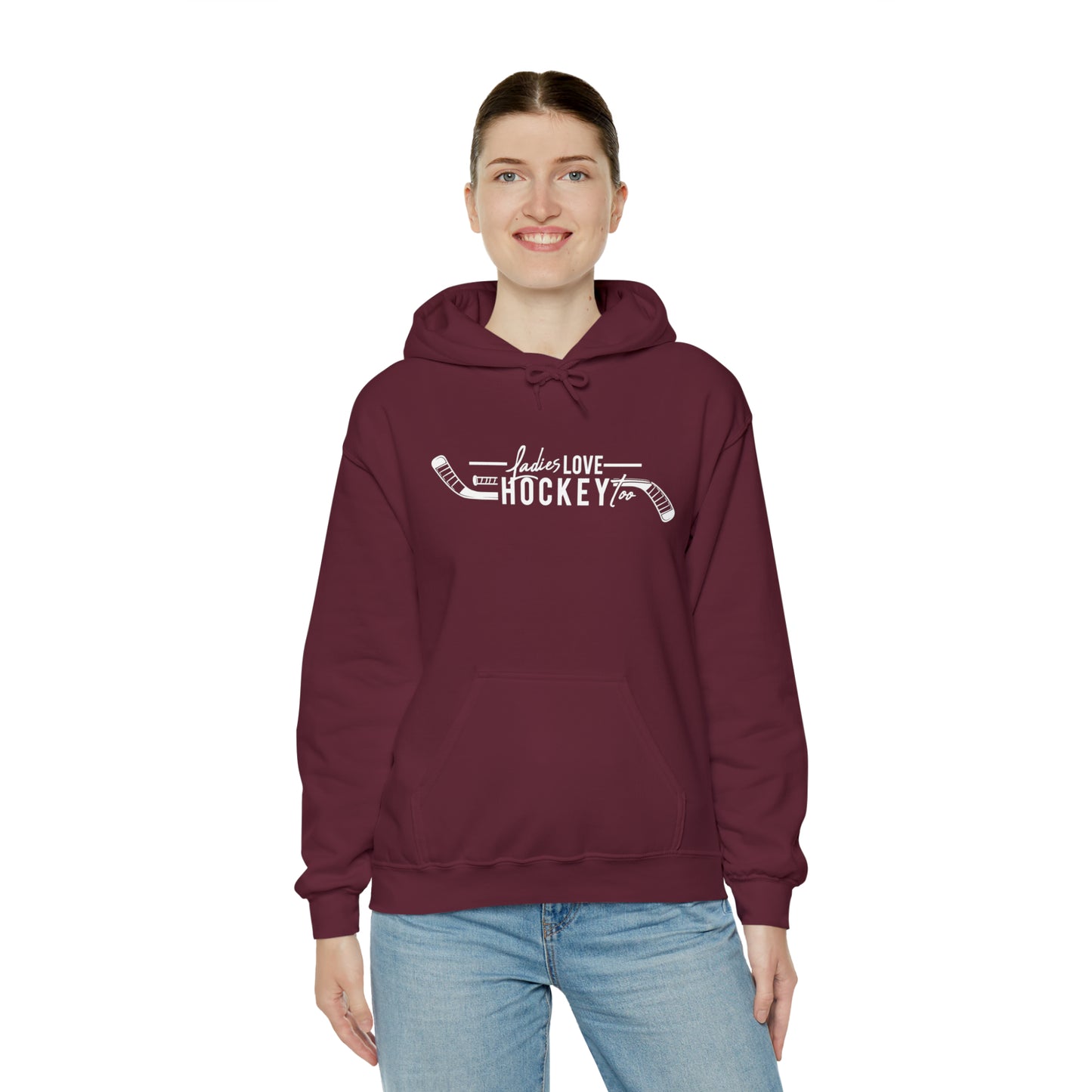 Ladies Love Hockey Too! Unisex Gildan Heavy Blend™ Hooded Sweatshirt