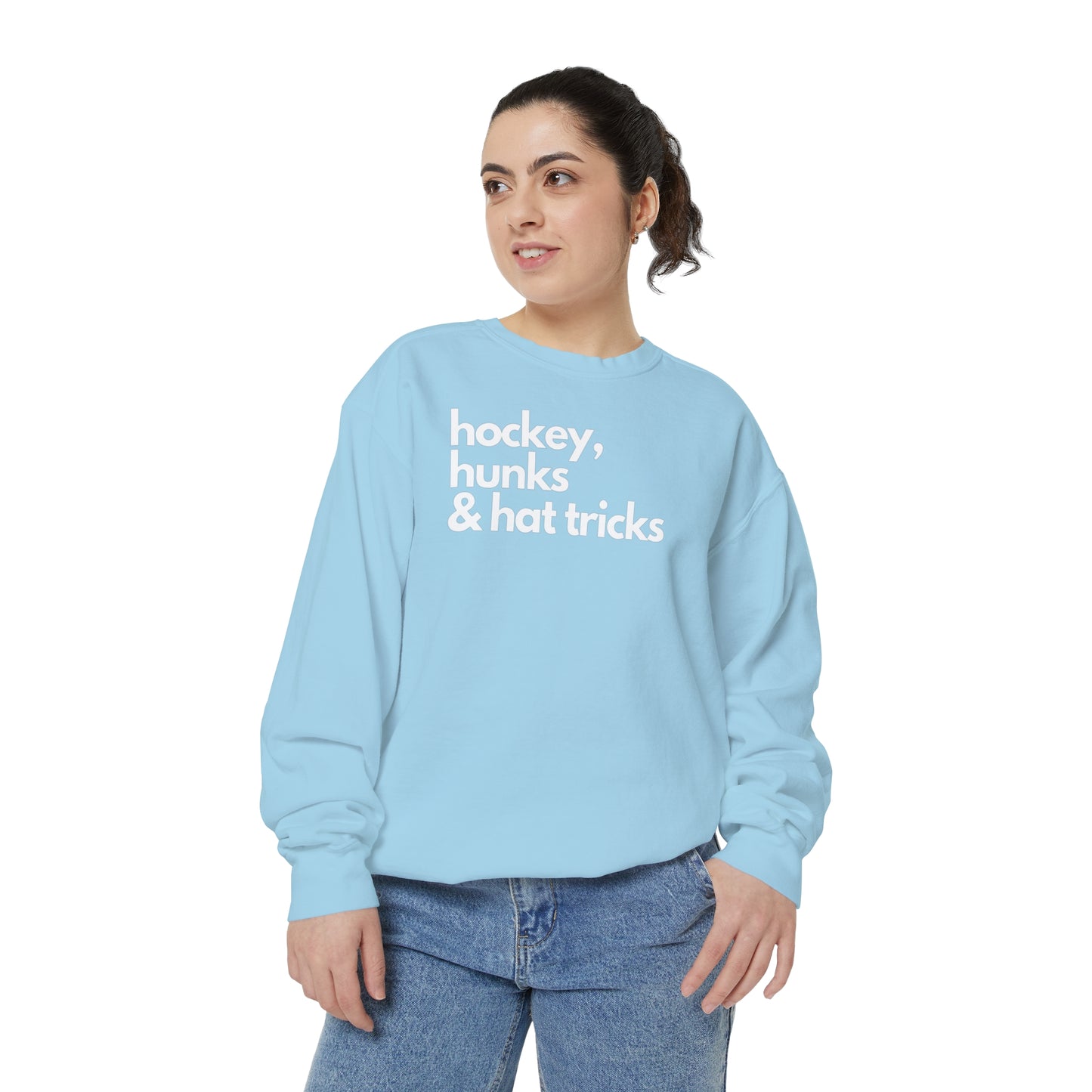 Hockey, Hunks & Hat Tricks Unisex Comfort Colors Crewneck Sweatshirt