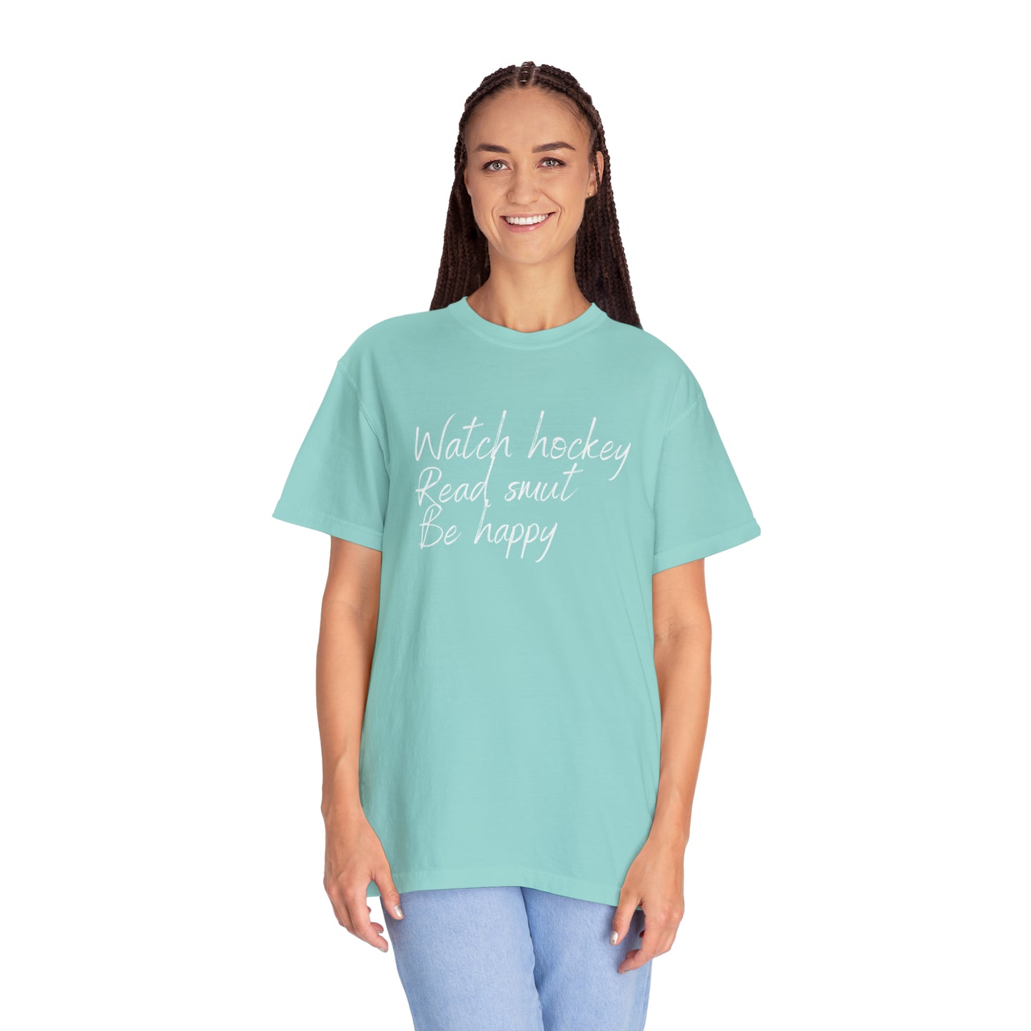 Watch hockey. Read Smut. Be happy Unisex Comfort Colors Tee