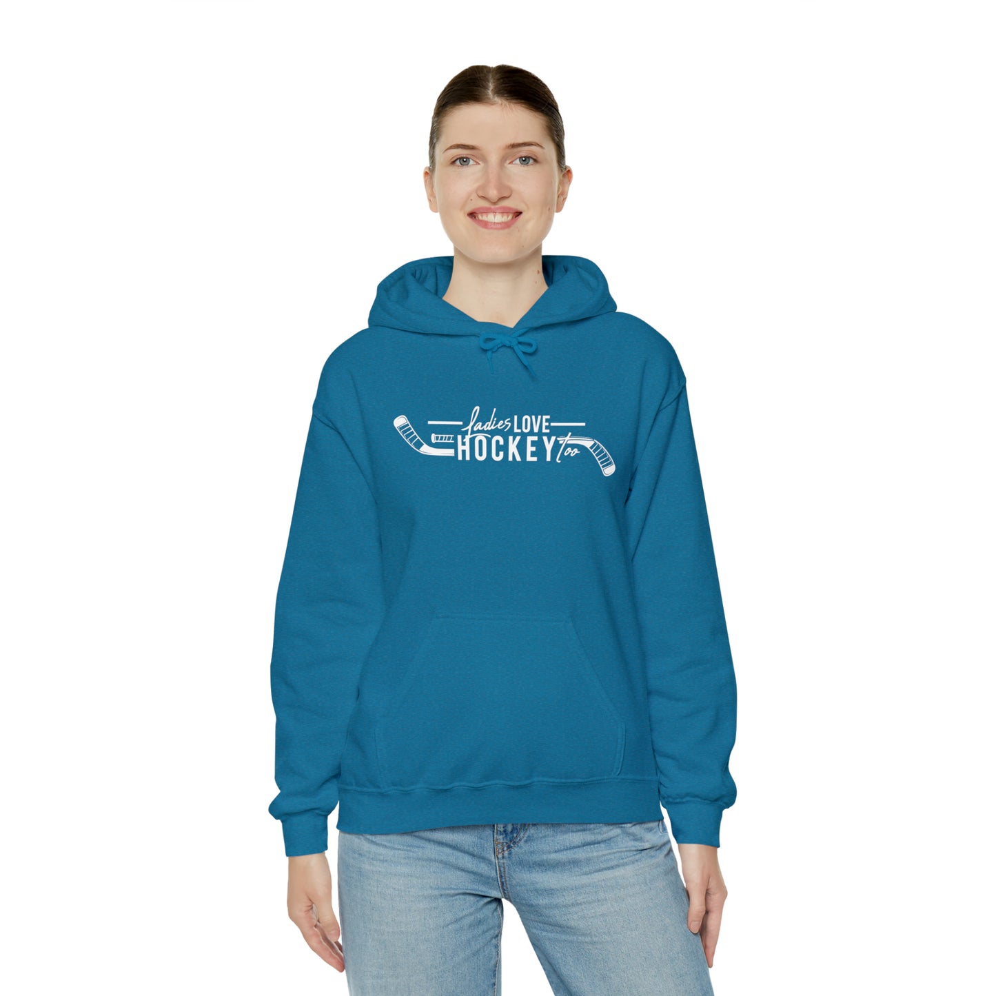 Ladies Love Hockey Too! Unisex Gildan Heavy Blend™ Hooded Sweatshirt