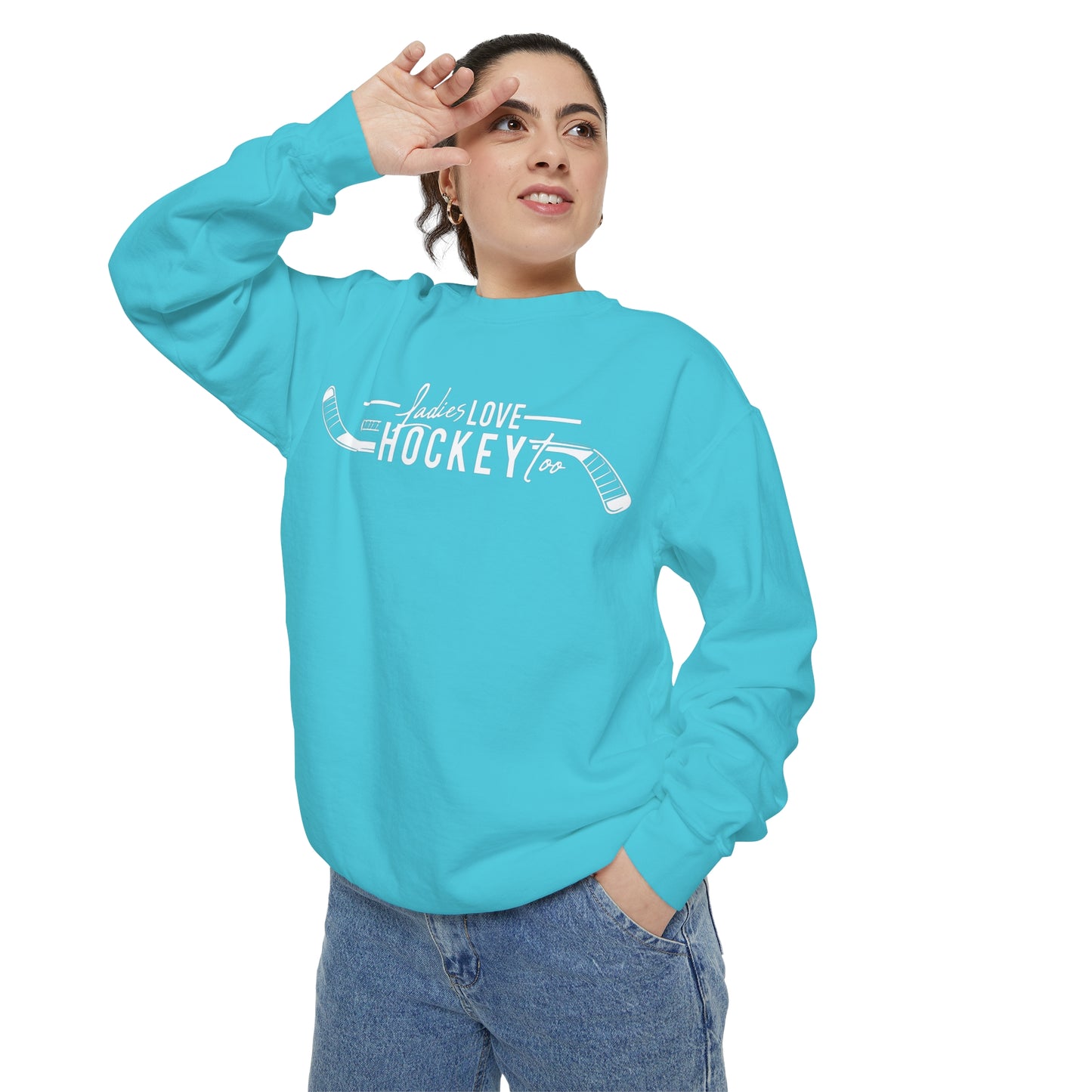 Ladies Love Hockey Too Unisex Comfort Colors Crewneck Sweatshirt