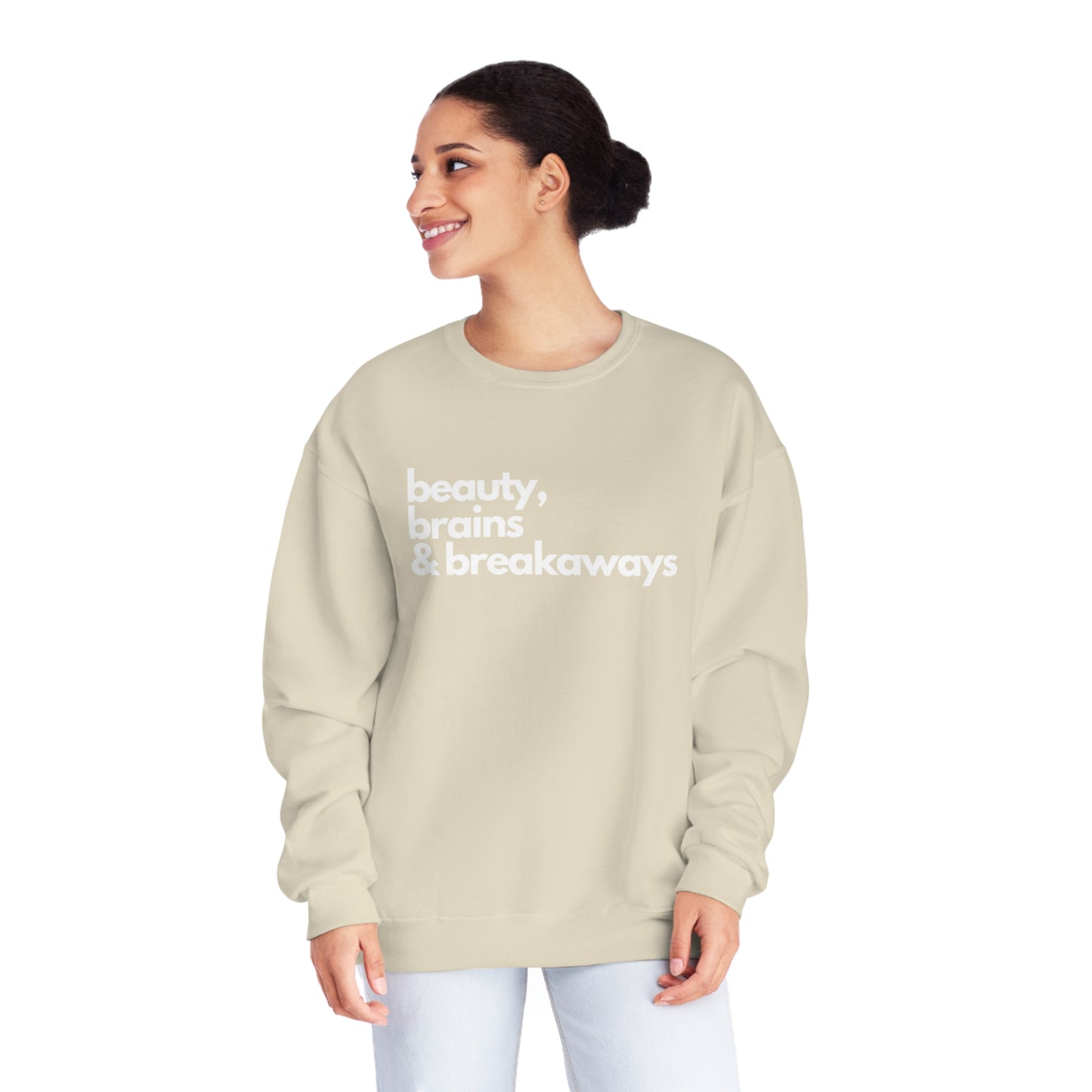 Beauty, Brains & Breakaways Unisex Jerzees Crewneck Sweatshirt