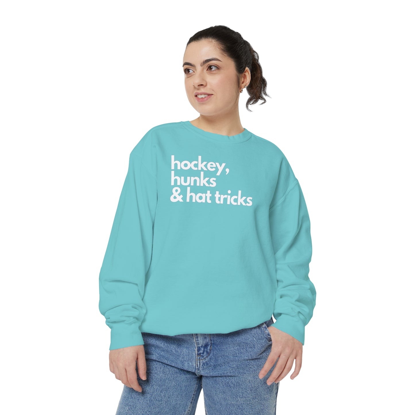 Hockey, Hunks & Hat Tricks Unisex Comfort Colors Crewneck Sweatshirt