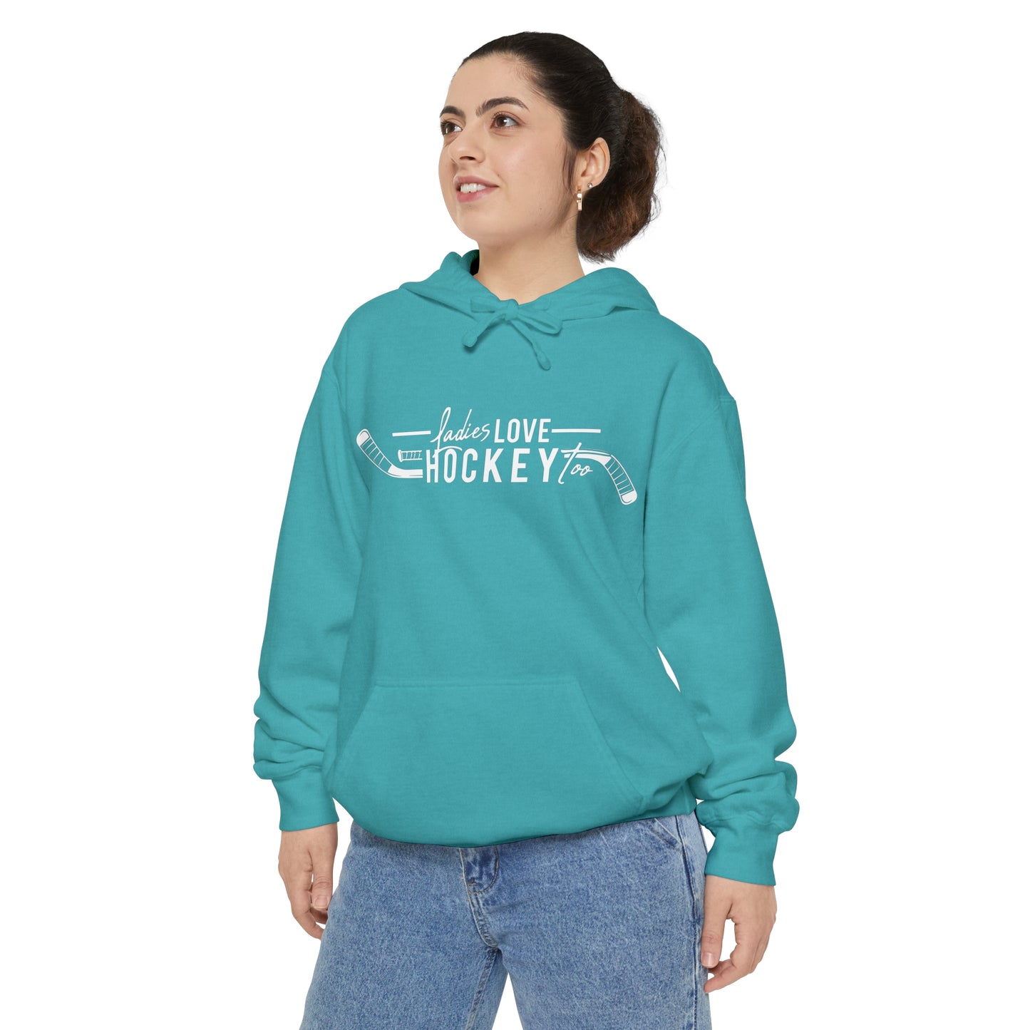 Ladies Love Hockey Too Unisex Comfort Colors Hoodie