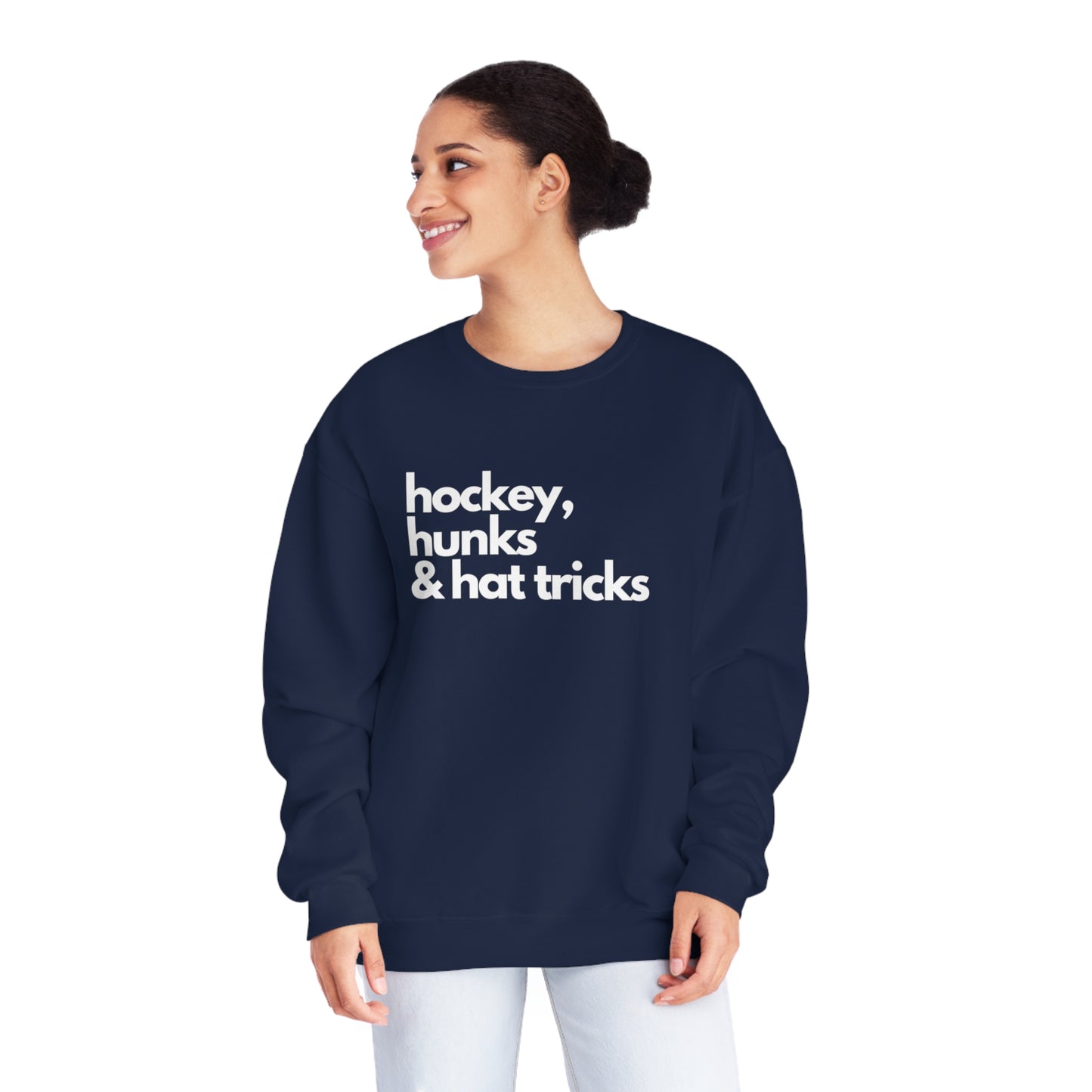 Hockey, Hunks & Hat Tricks Unisex Jerzees Crewneck Sweatshirt