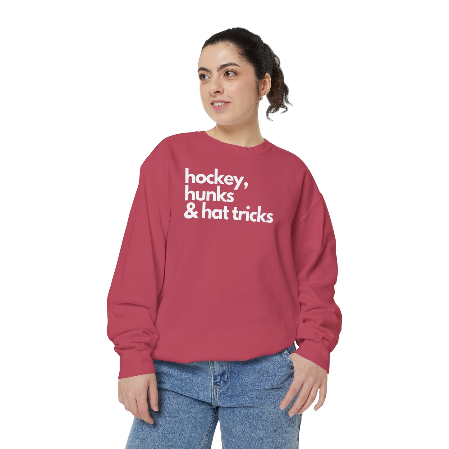 Hockey, Hunks & Hat Tricks Unisex Comfort Colors Crewneck Sweatshirt