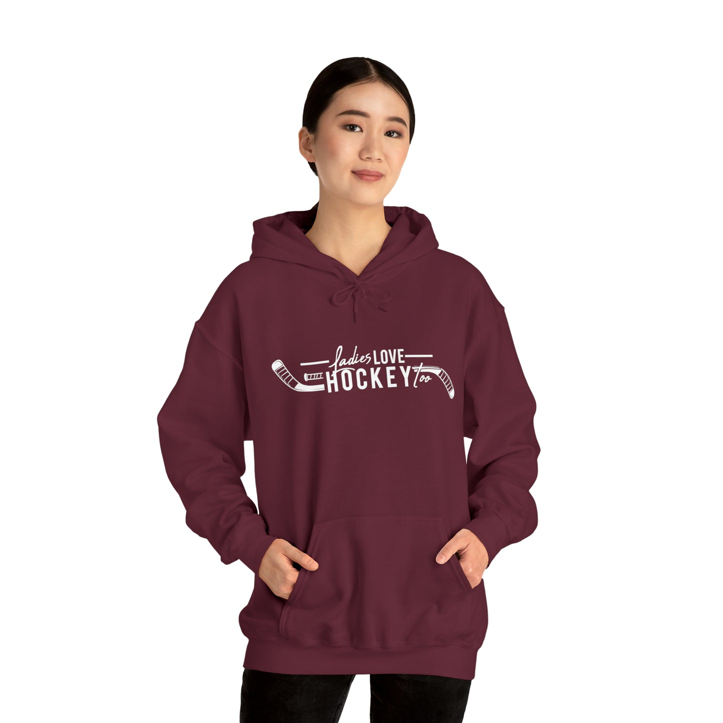 Ladies Love Hockey Too! Unisex Gildan Heavy Blend™ Hooded Sweatshirt