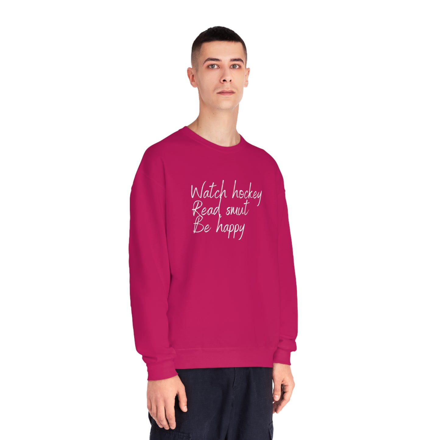 Watch Hockey. Read Smut. Be Happy Unisex Jerzees Crewneck Sweatshirt