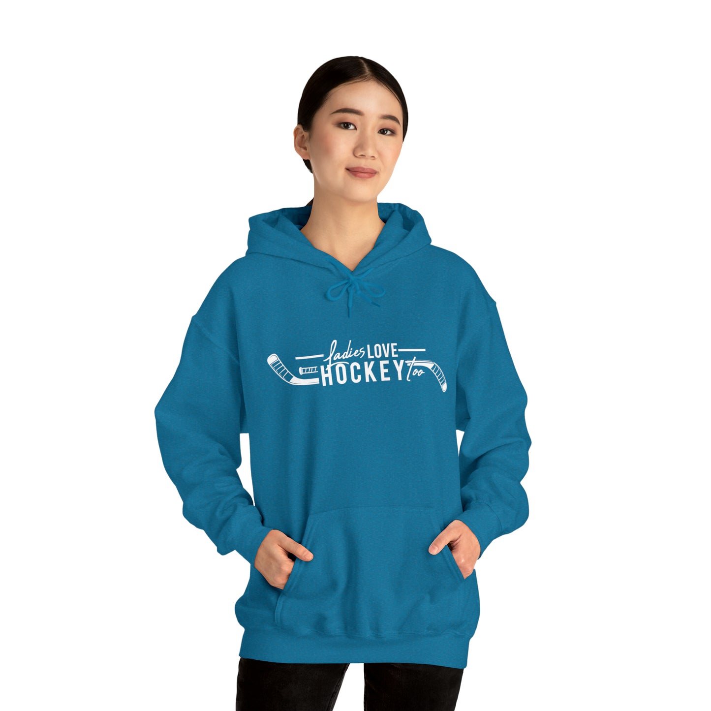 Ladies Love Hockey Too! Unisex Gildan Heavy Blend™ Hooded Sweatshirt