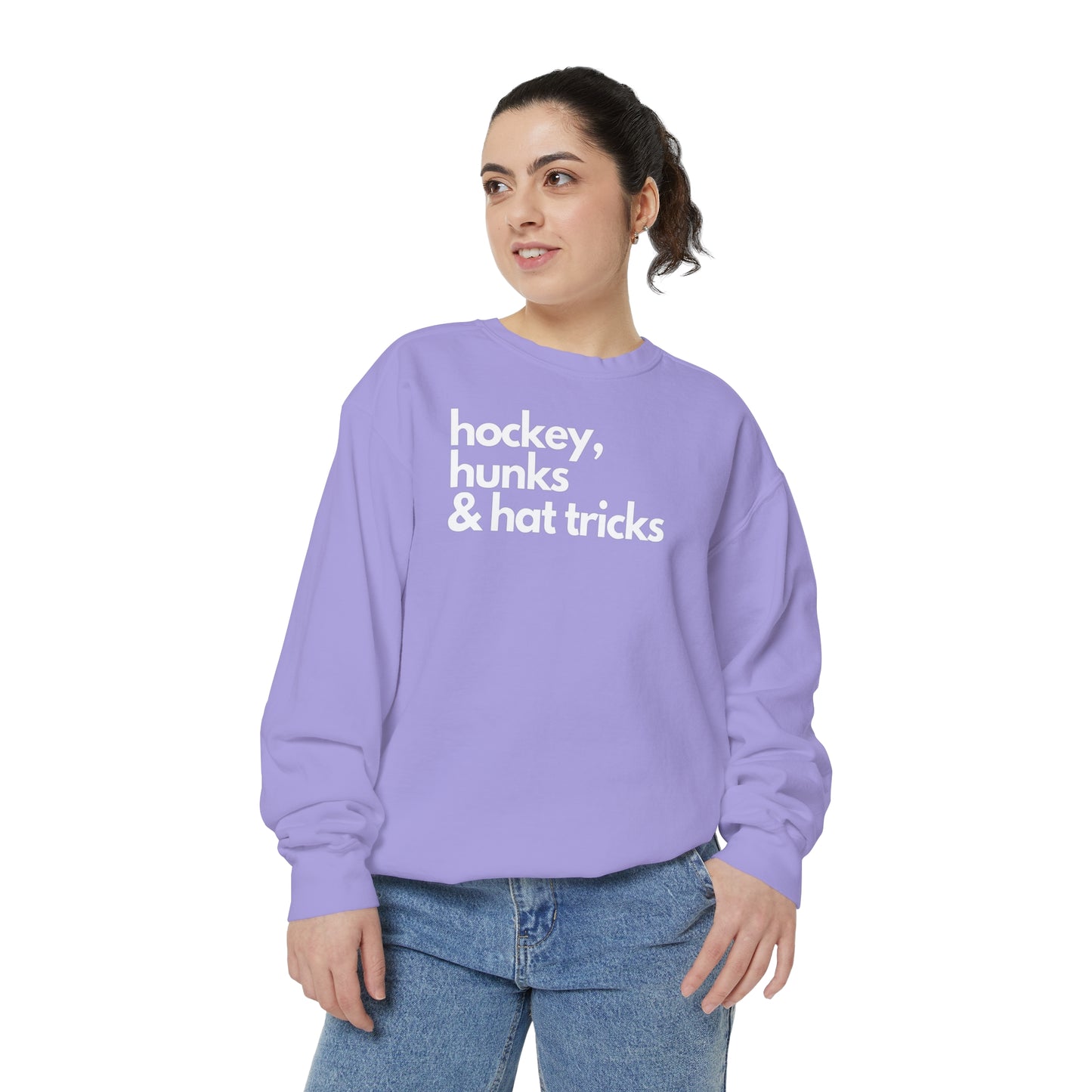 Hockey, Hunks & Hat Tricks Unisex Comfort Colors Crewneck Sweatshirt