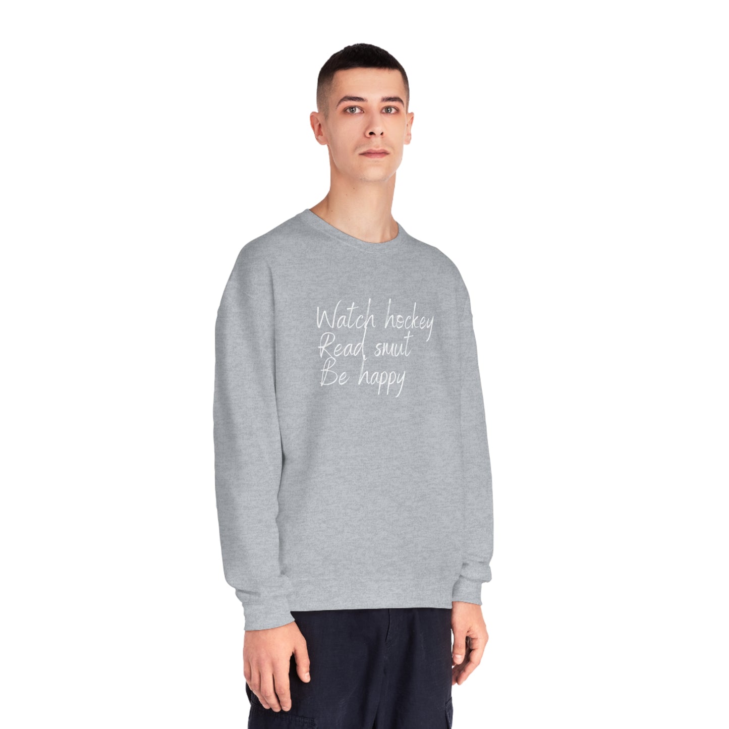Watch Hockey. Read Smut. Be Happy Unisex Jerzees Crewneck Sweatshirt