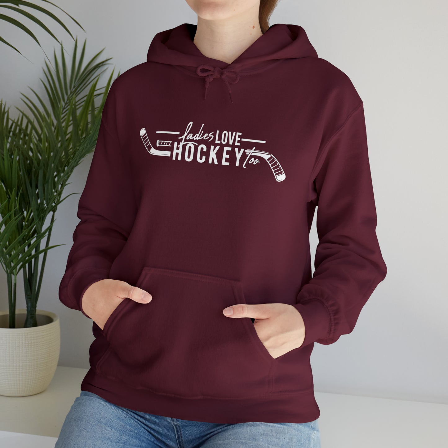Ladies Love Hockey Too! Unisex Gildan Heavy Blend™ Hooded Sweatshirt