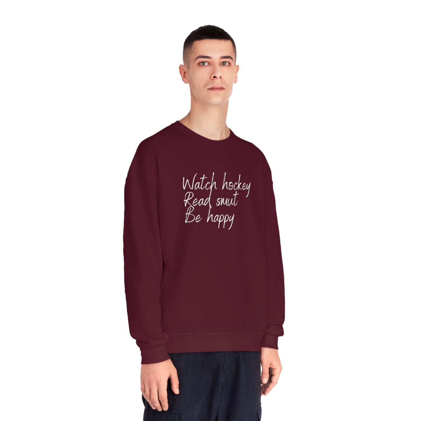 Watch Hockey. Read Smut. Be Happy Unisex Jerzees Crewneck Sweatshirt