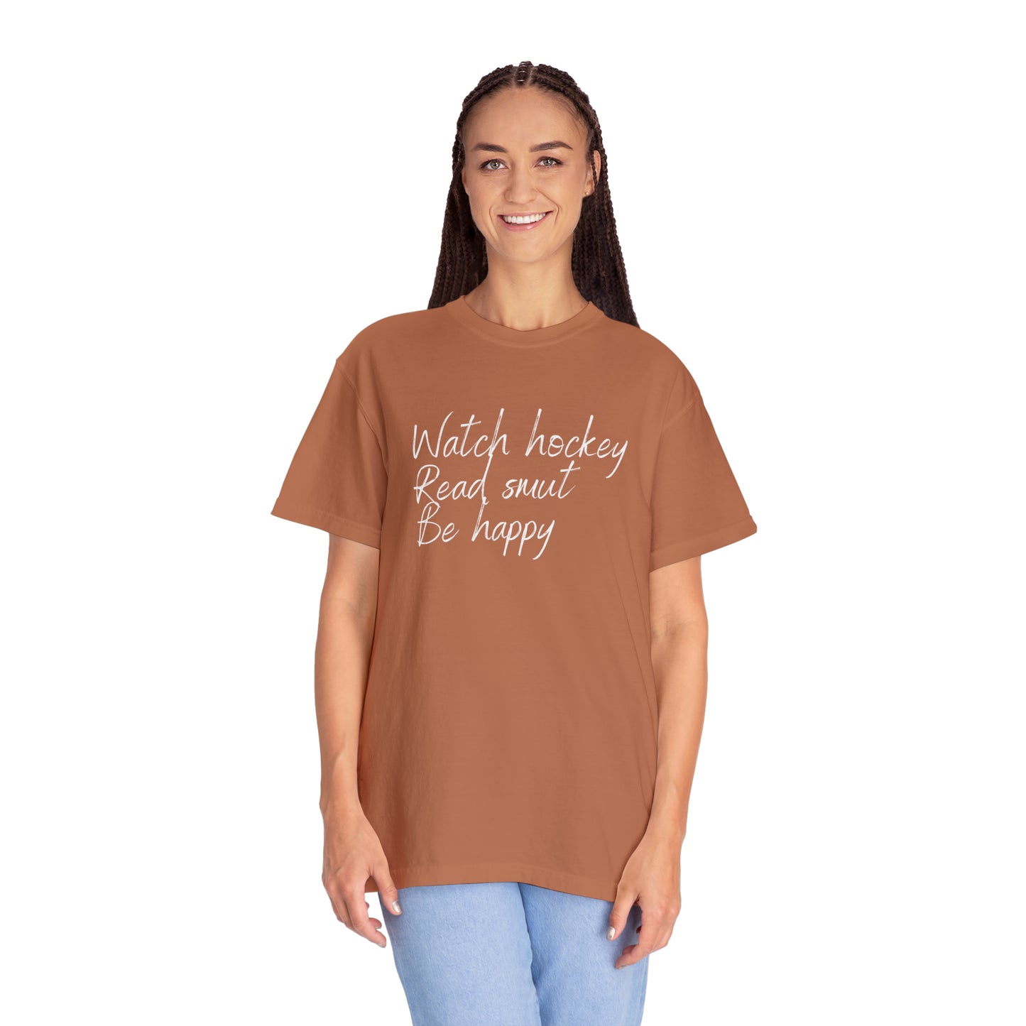 Watch hockey. Read Smut. Be happy Unisex Comfort Colors Tee