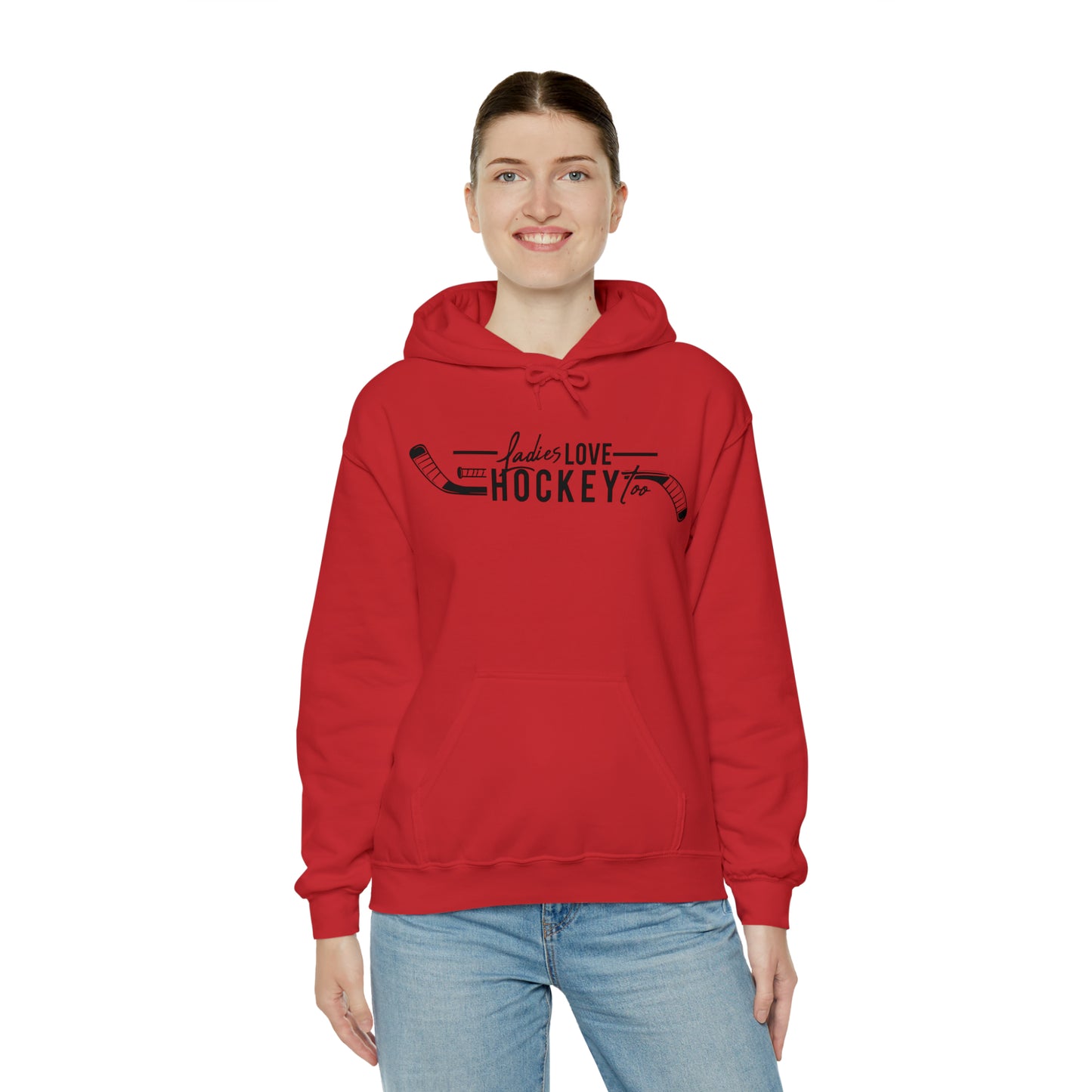 Ladies Love Hockey Too! Unisex Gildan Heavy Blend™ Hooded Sweatshirt
