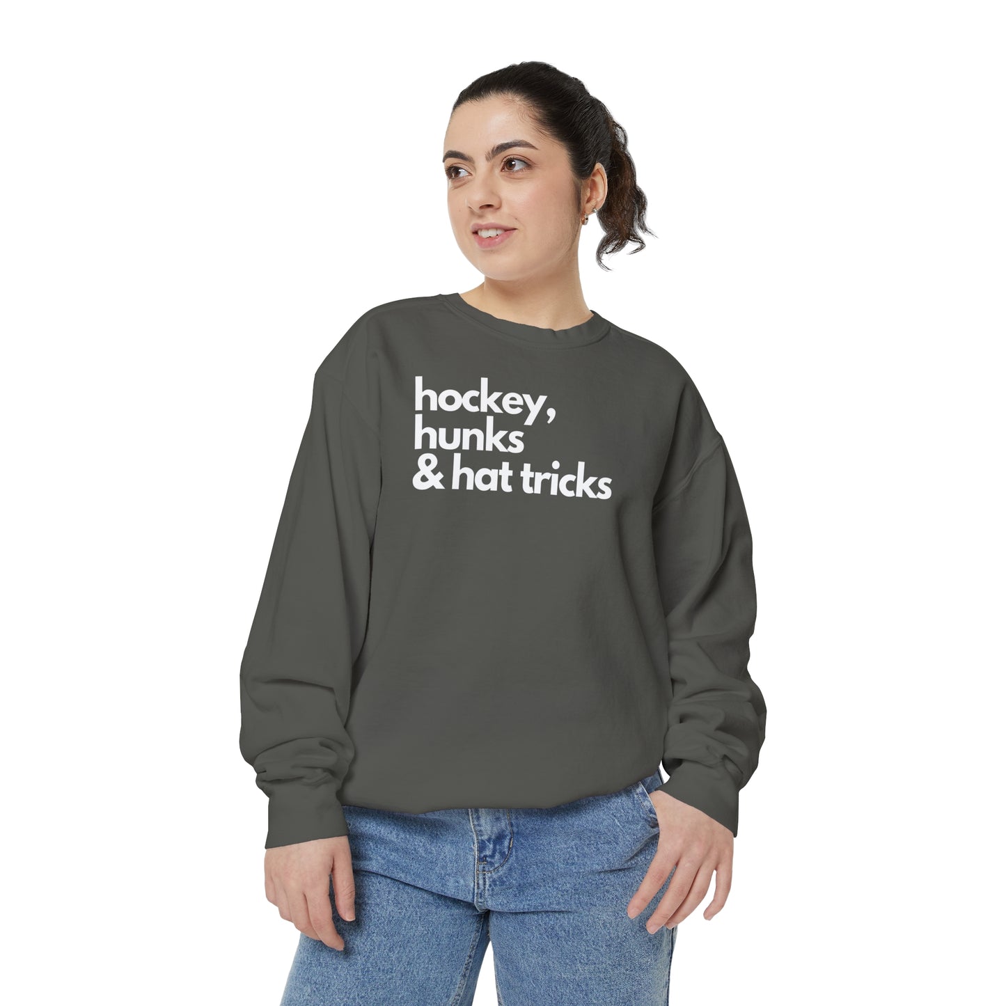 Hockey, Hunks & Hat Tricks Unisex Comfort Colors Crewneck Sweatshirt