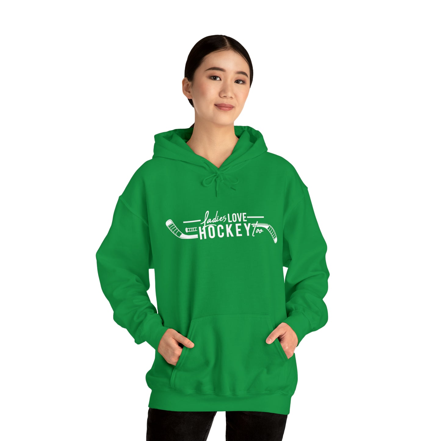 Ladies Love Hockey Too! Unisex Gildan Heavy Blend™ Hooded Sweatshirt