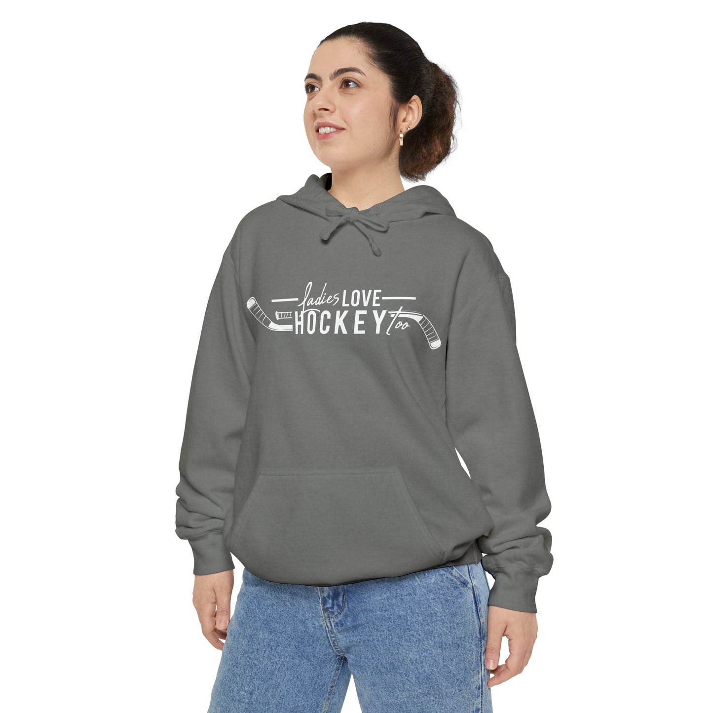 Ladies Love Hockey Too Unisex Comfort Colors Hoodie