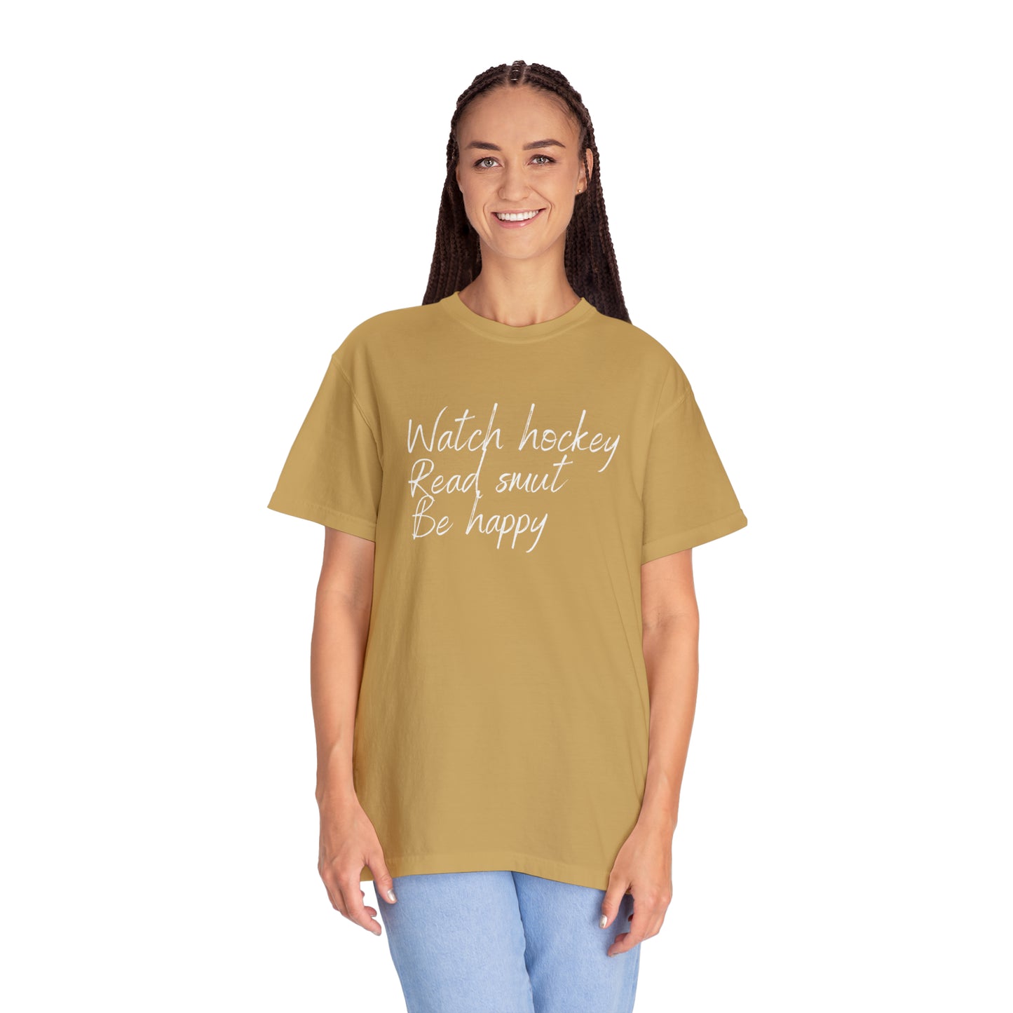 Watch hockey. Read Smut. Be happy Unisex Comfort Colors Tee