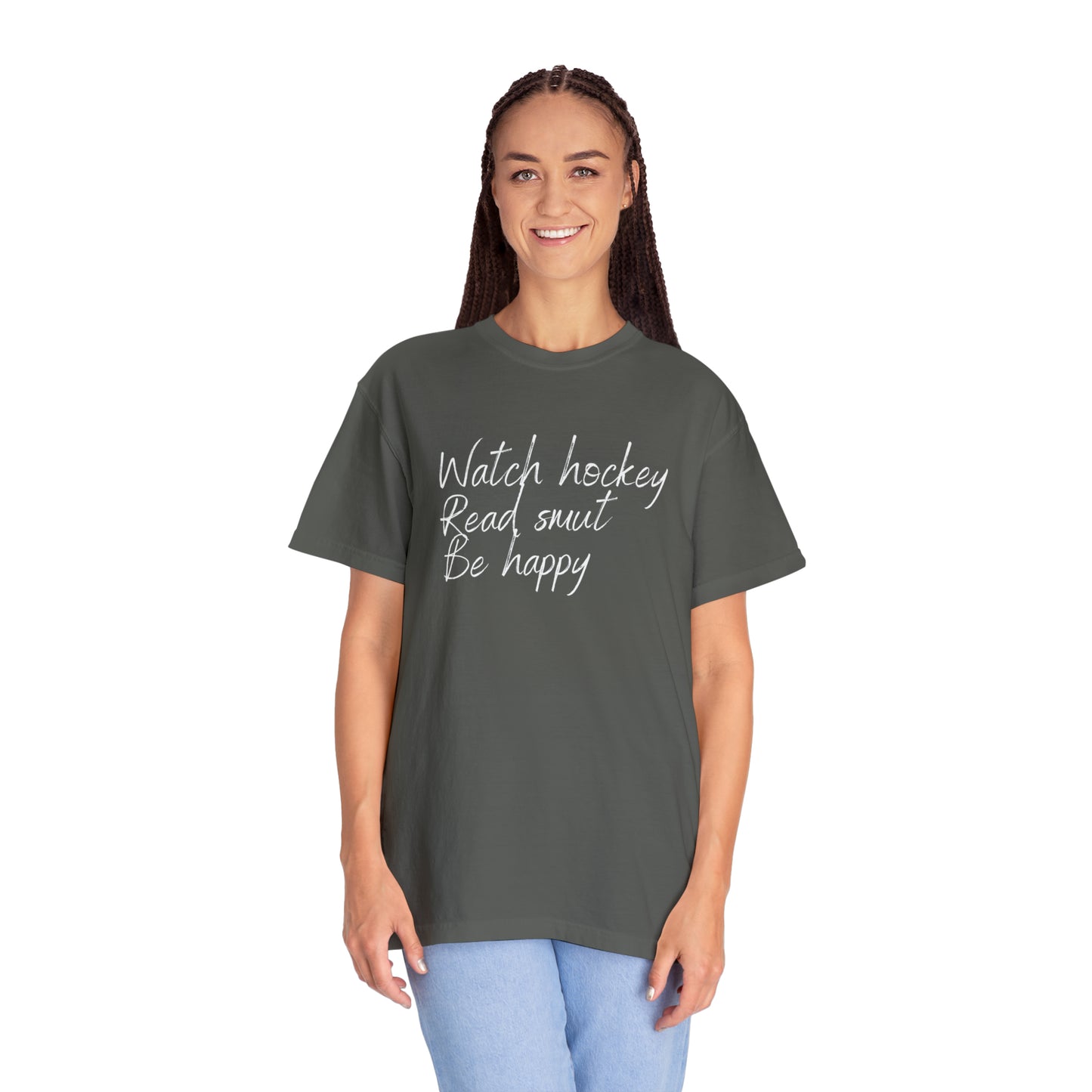 Watch hockey. Read Smut. Be happy Unisex Comfort Colors Tee