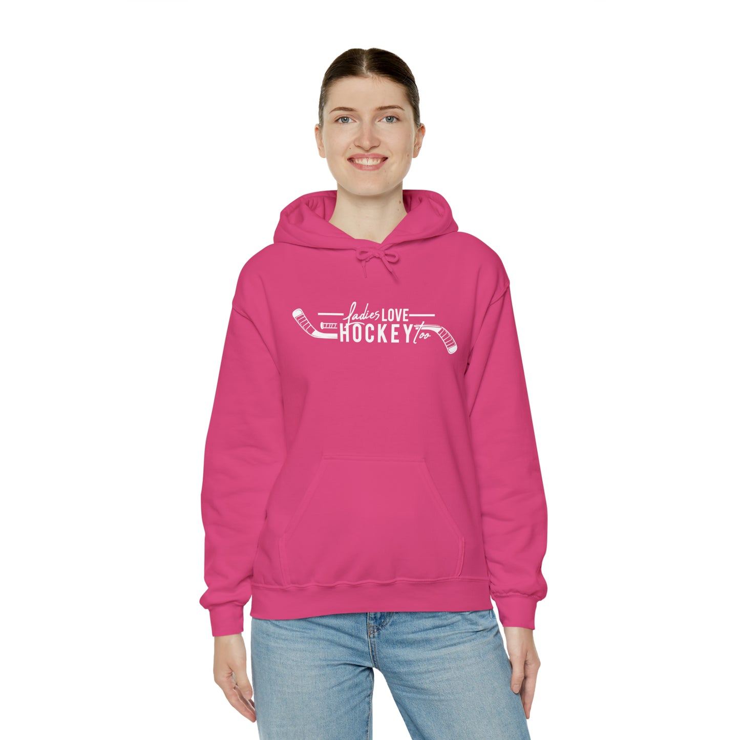 Ladies Love Hockey Too! Unisex Gildan Heavy Blend™ Hooded Sweatshirt