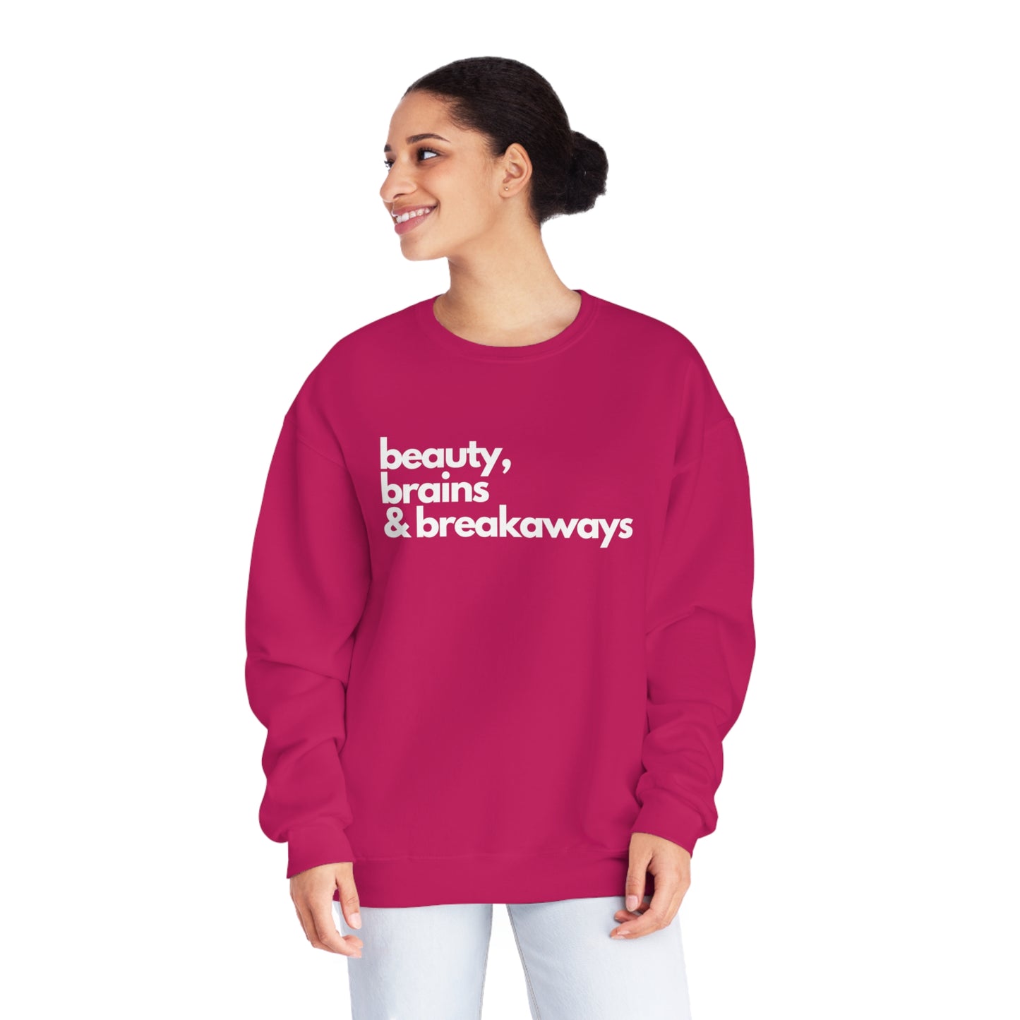 Beauty, Brains & Breakaways Unisex Jerzees Crewneck Sweatshirt