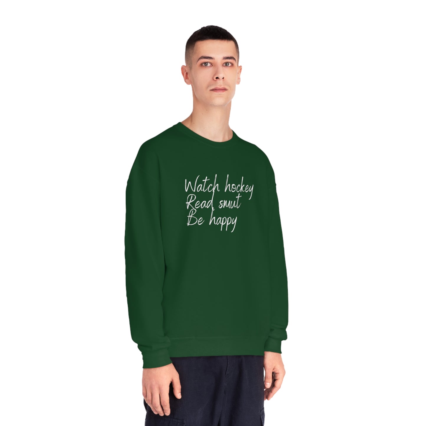 Watch Hockey. Read Smut. Be Happy Unisex Jerzees Crewneck Sweatshirt