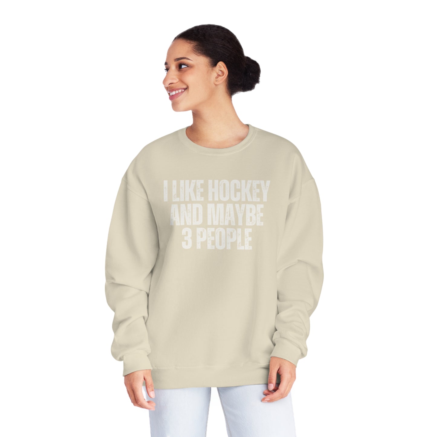 I Like Hockey and Maybe 3 People Unisex Jerzees Crewneck Sweatshirt