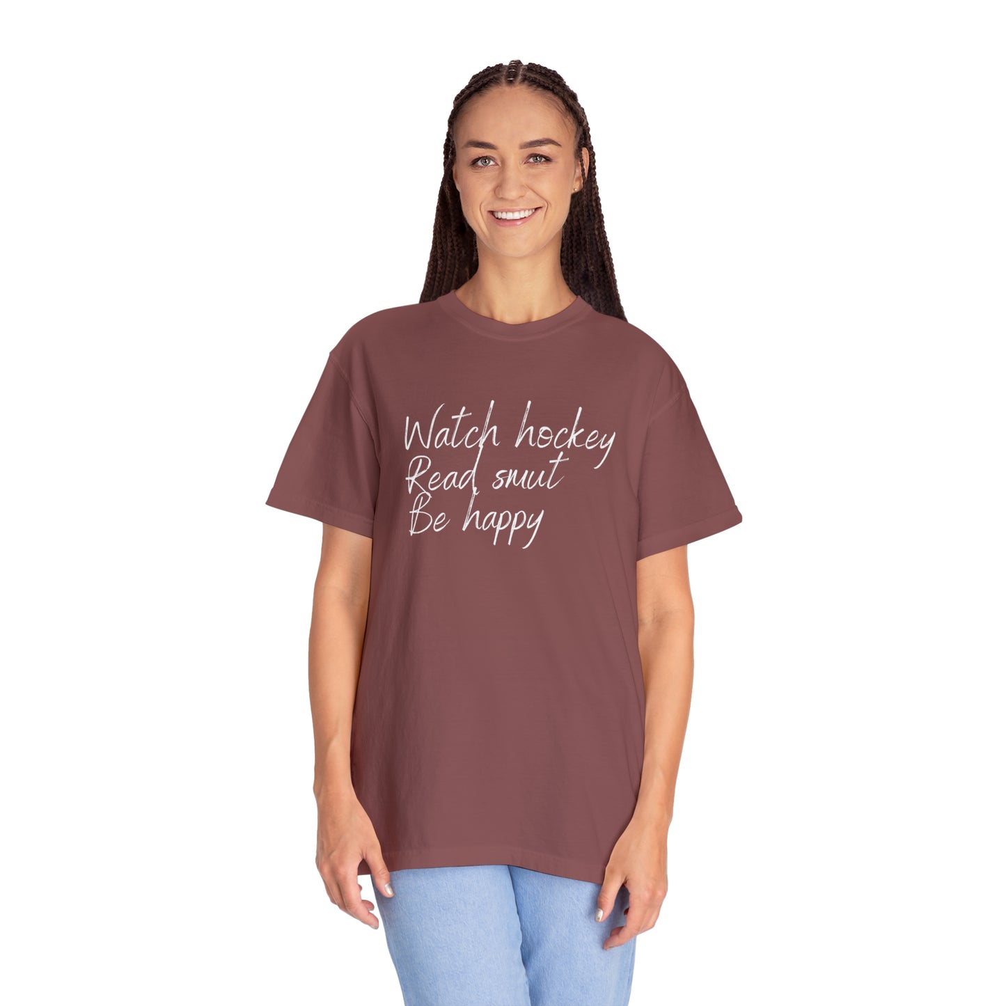 Watch hockey. Read Smut. Be happy Unisex Comfort Colors Tee