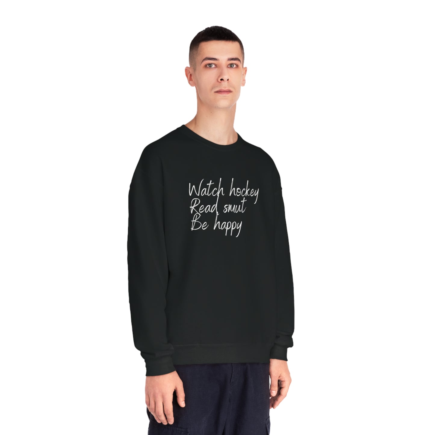Watch Hockey. Read Smut. Be Happy Unisex Jerzees Crewneck Sweatshirt