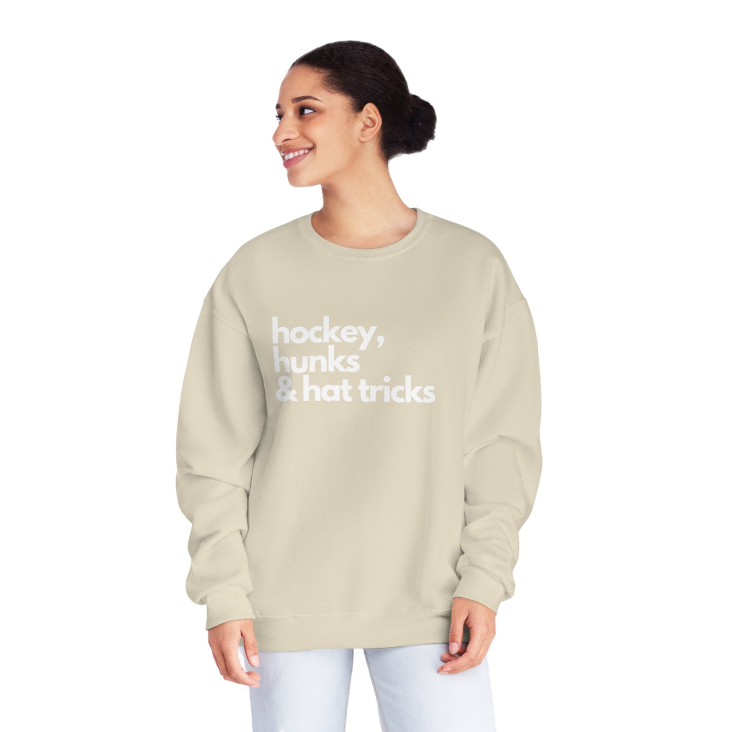 Hockey, Hunks & Hat Tricks Unisex Jerzees Crewneck Sweatshirt