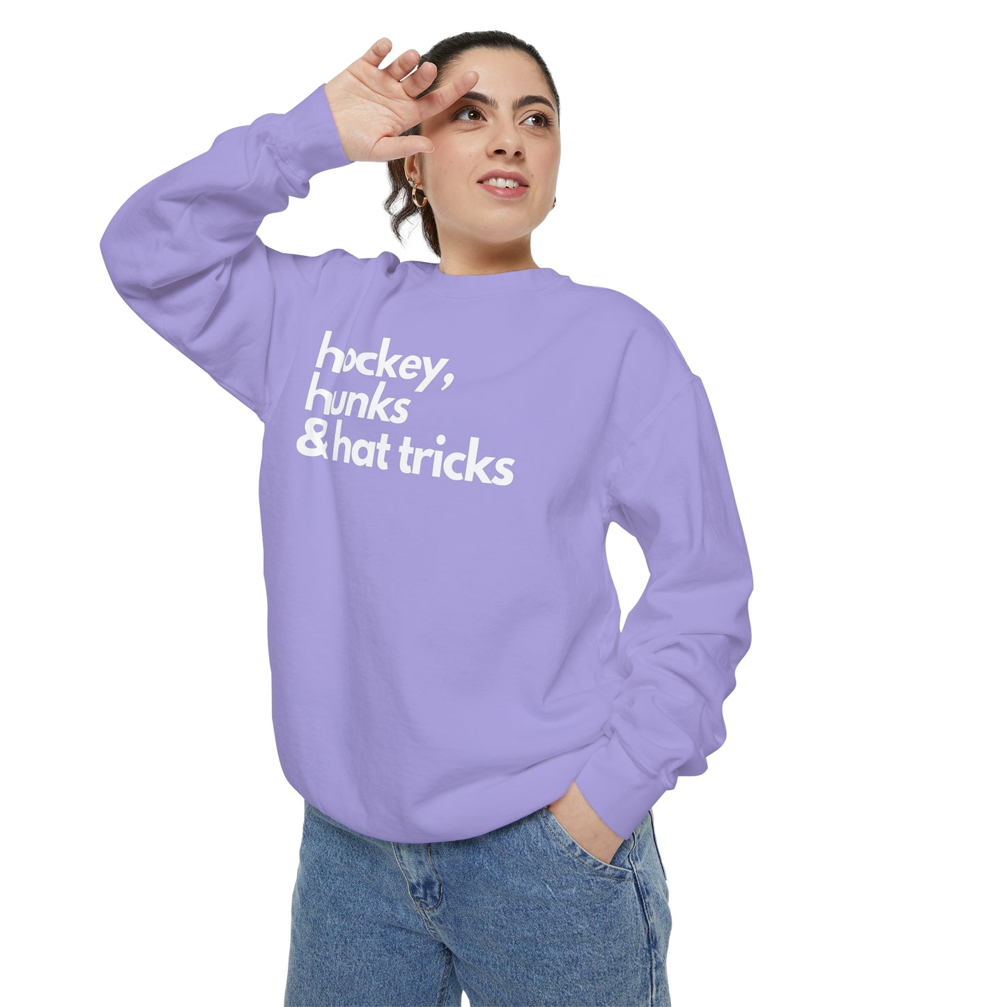 Hockey, Hunks & Hat Tricks Unisex Comfort Colors Crewneck Sweatshirt