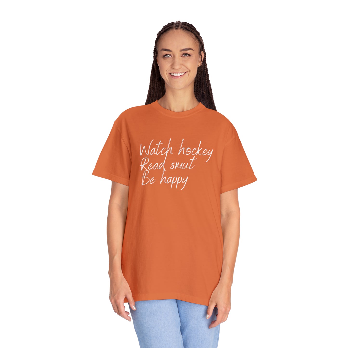 Watch hockey. Read Smut. Be happy Unisex Comfort Colors Tee