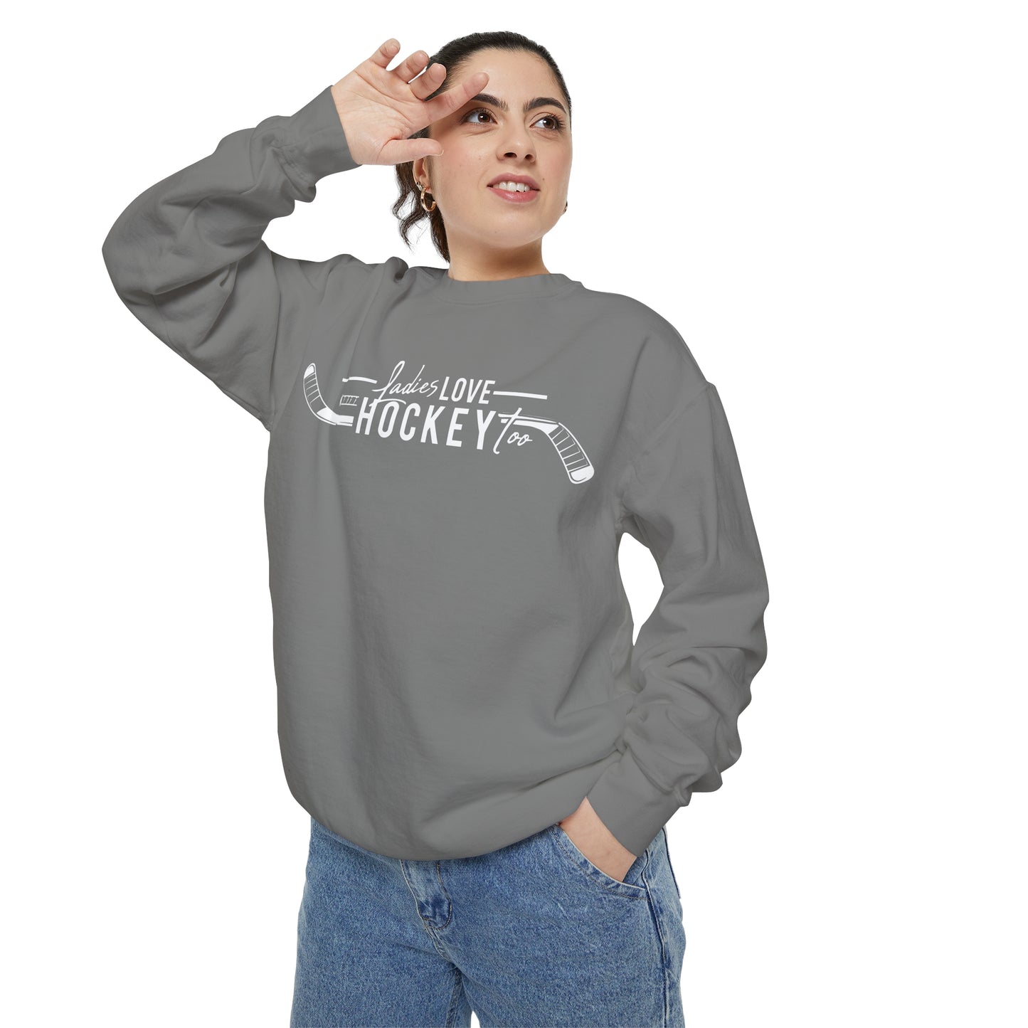 Ladies Love Hockey Too Unisex Comfort Colors Crewneck Sweatshirt