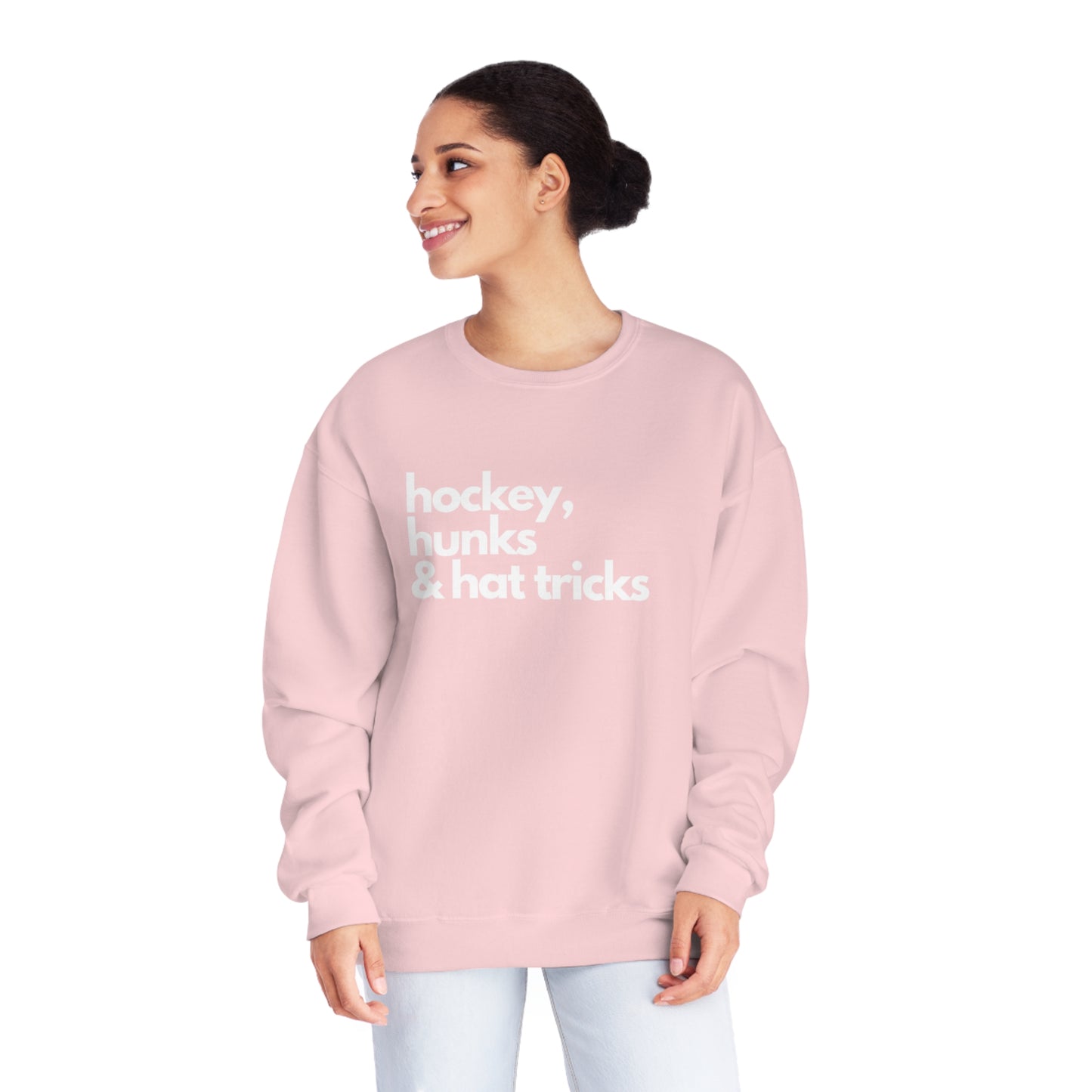 Hockey, Hunks & Hat Tricks Unisex Jerzees Crewneck Sweatshirt