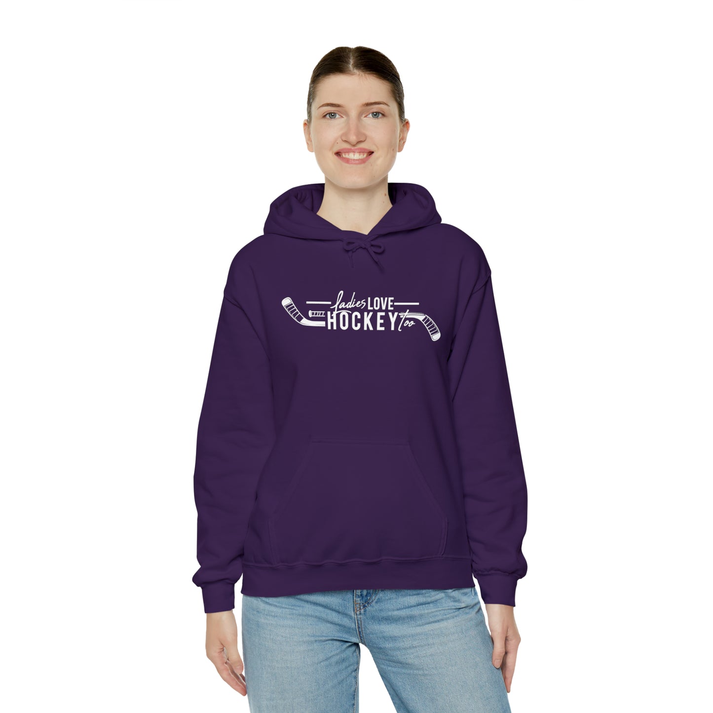 Ladies Love Hockey Too! Unisex Gildan Heavy Blend™ Hooded Sweatshirt