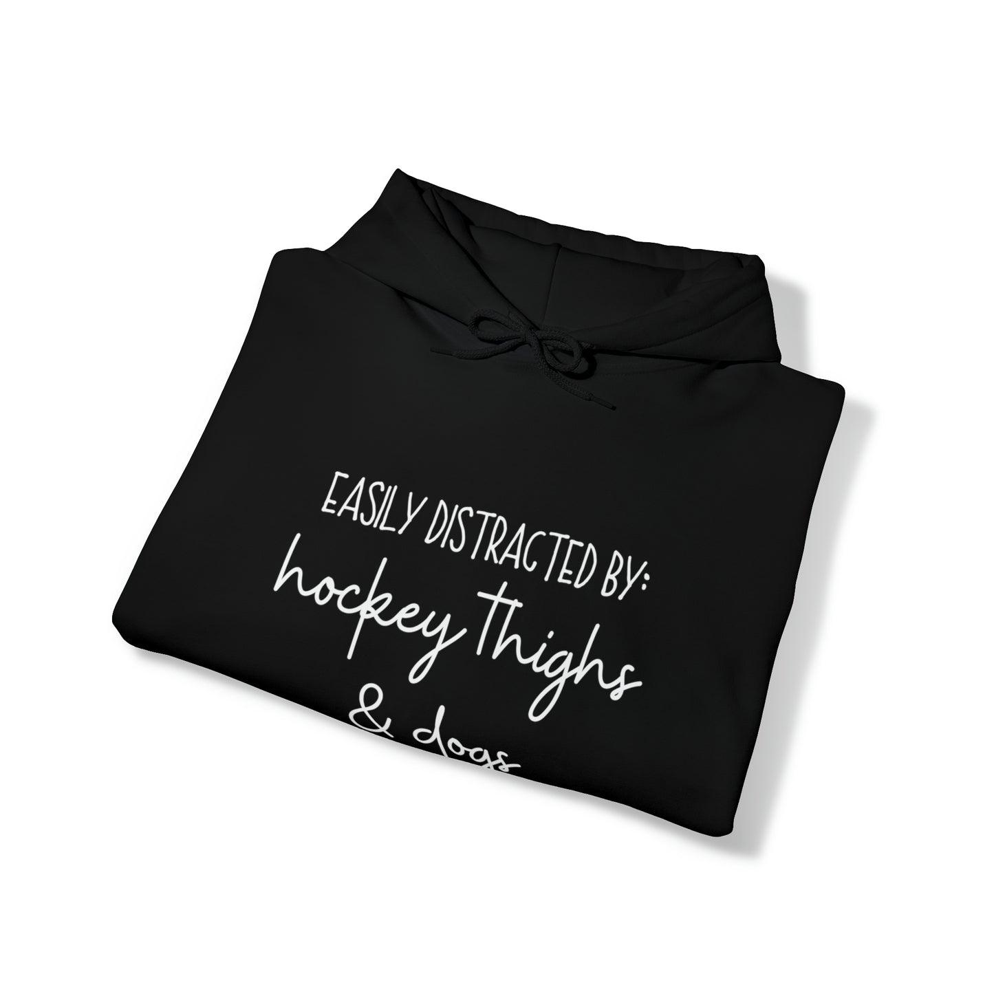 Easily Distracted by Hockey Thighs and Dogs Unisex Gildan Hooded Sweatshirt