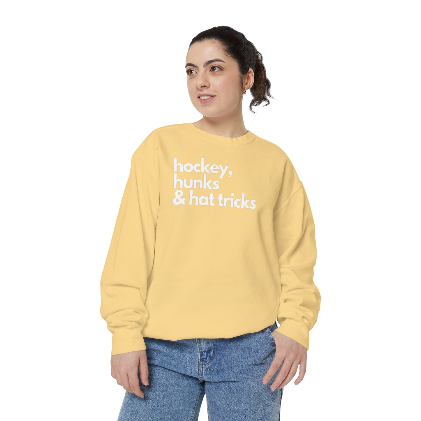 Hockey, Hunks & Hat Tricks Unisex Comfort Colors Crewneck Sweatshirt