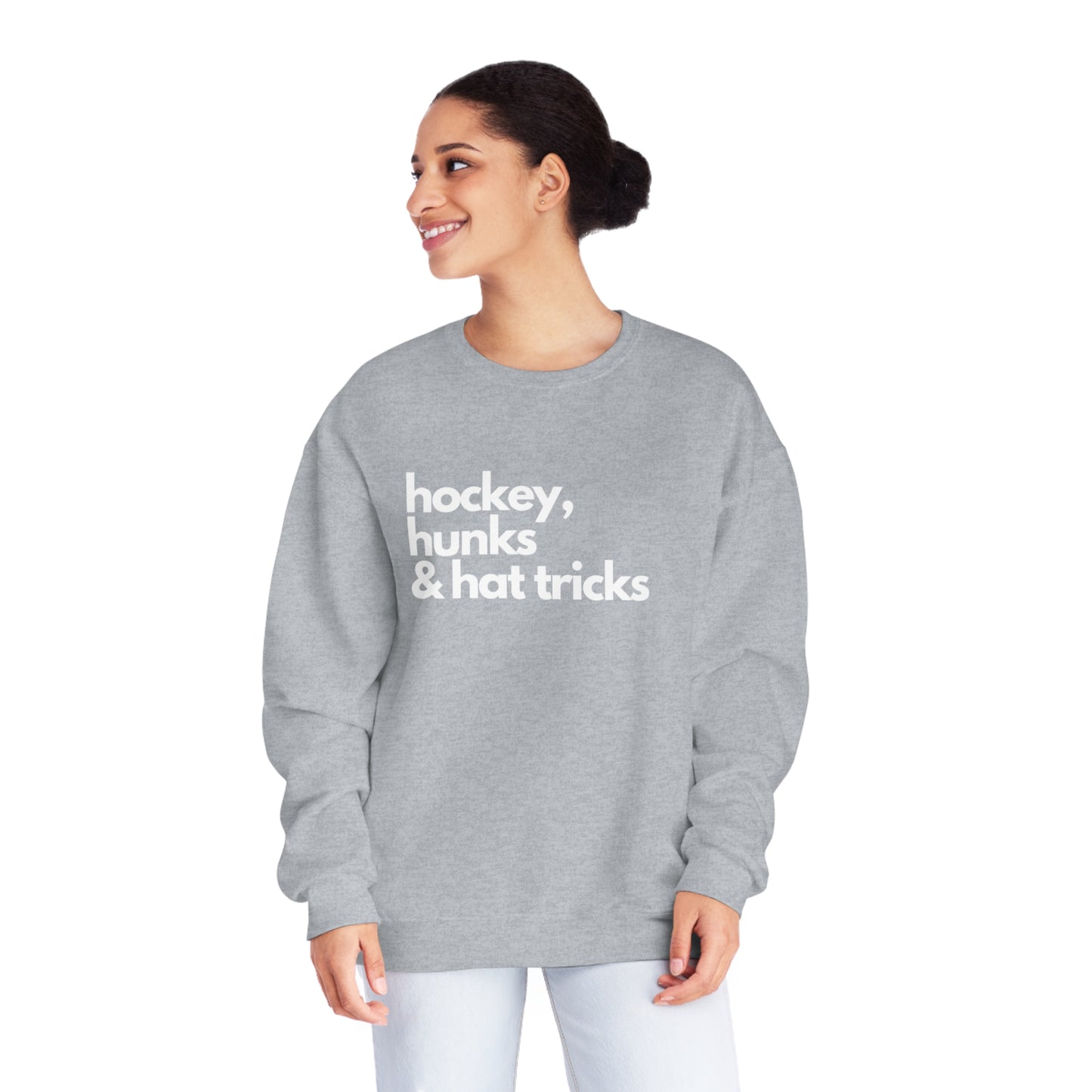 Hockey, Hunks & Hat Tricks Unisex Jerzees Crewneck Sweatshirt