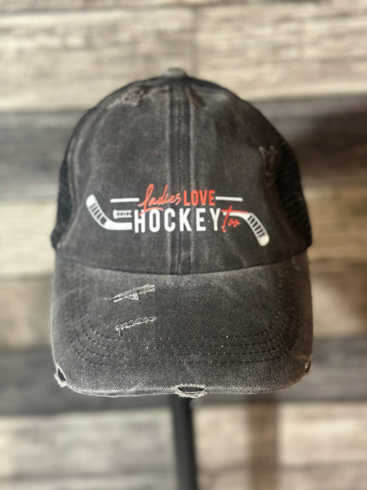 Ladies Love Hockey Too High Ponytail Hat