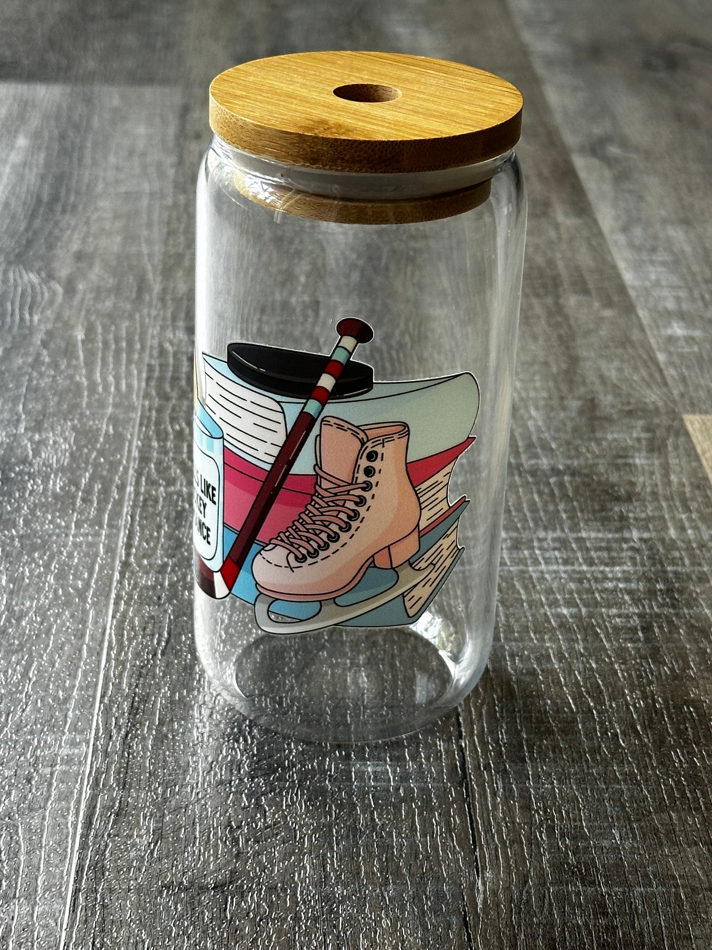 Book Lover Ice Skate 16oz Libby Glass Cup with Bamboo Lid & Glass Straw