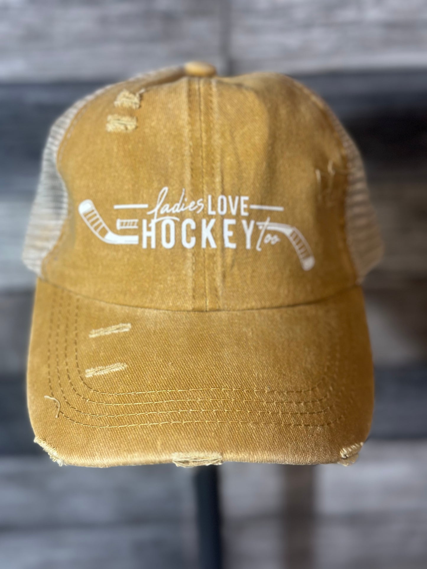 Ladies Love Hockey Too High Ponytail Hat