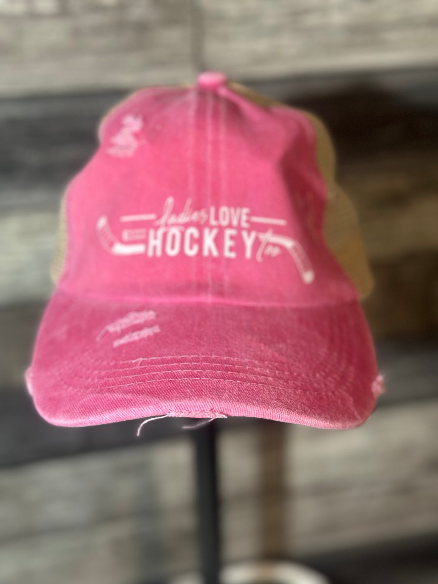 Ladies Love Hockey Too High Ponytail Hat