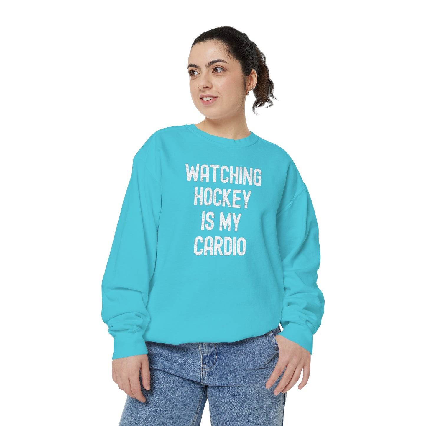 Watching Hockey is my Cardio Unisex Comfort Colors Crewneck Sweatshirt