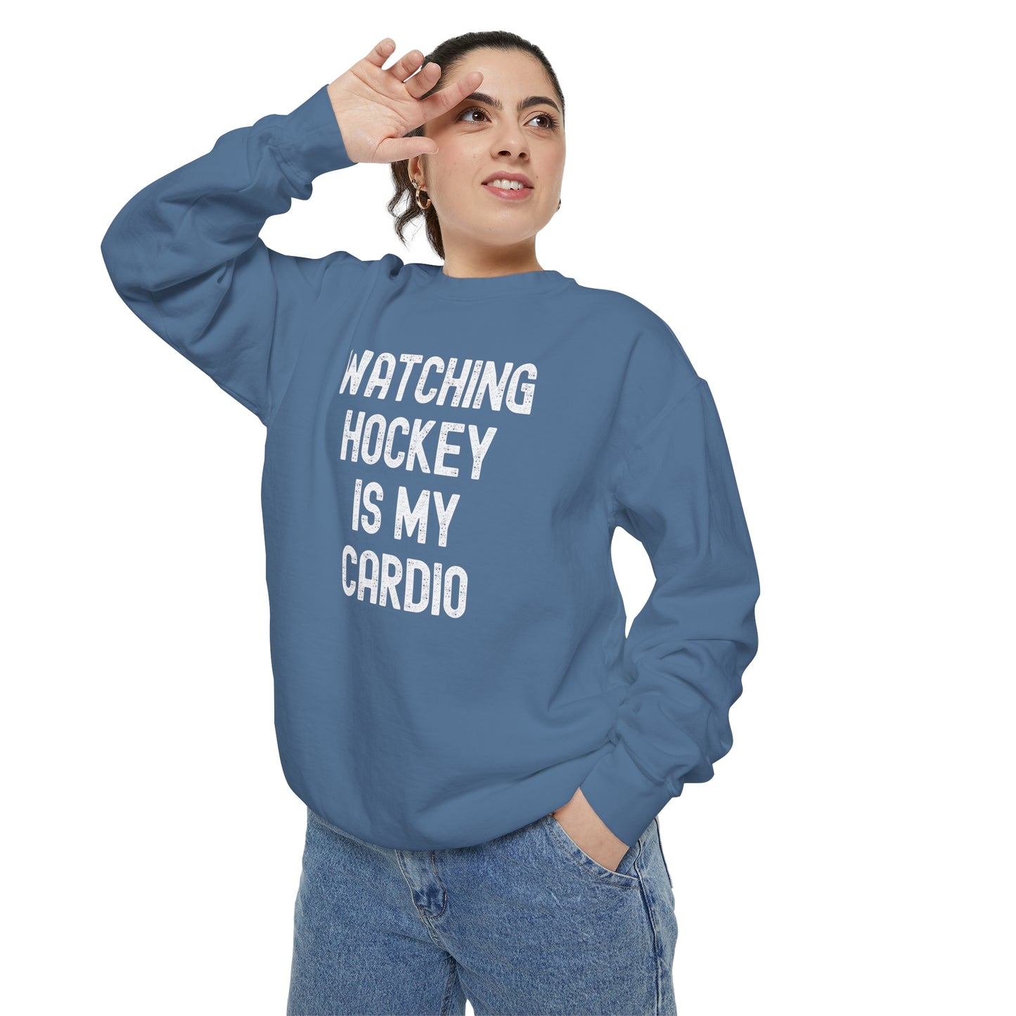 Watching Hockey is my Cardio Unisex Comfort Colors Crewneck Sweatshirt