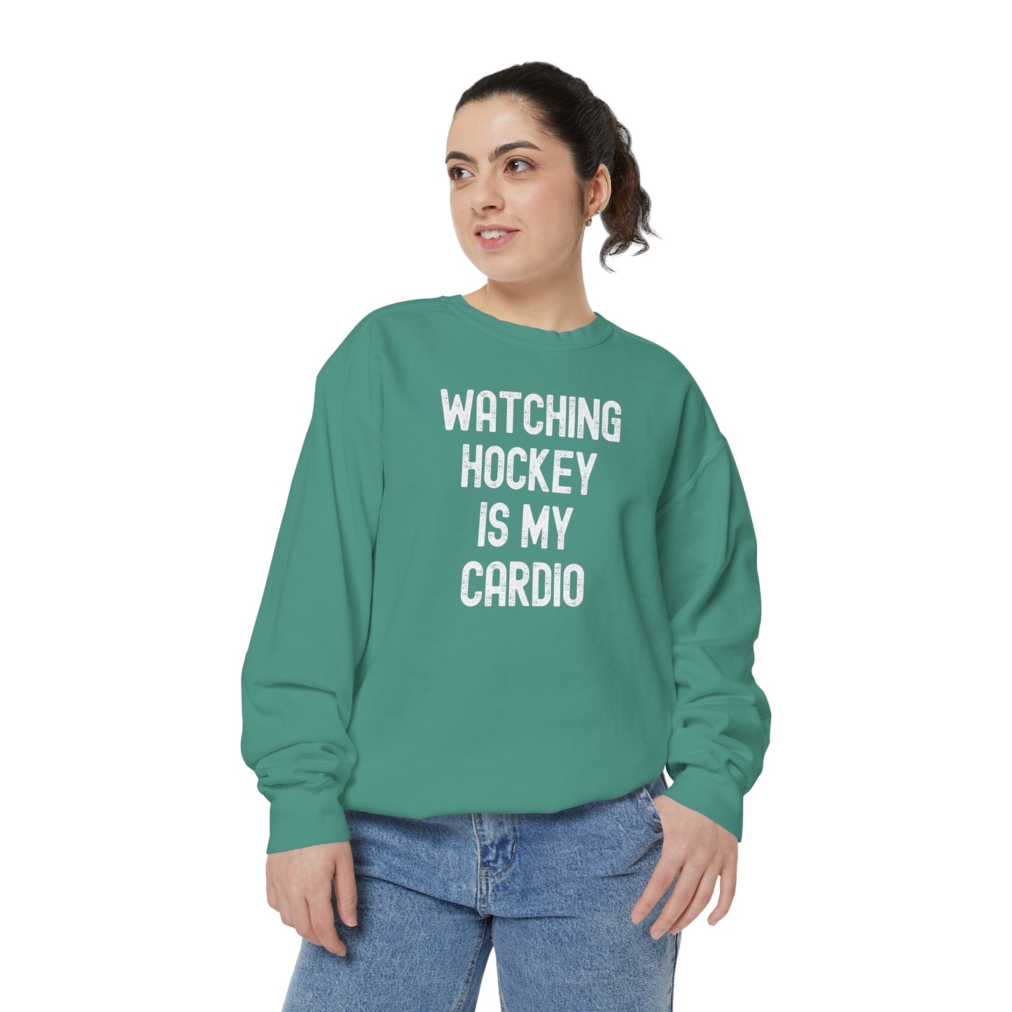 Watching Hockey is my Cardio Unisex Comfort Colors Crewneck Sweatshirt