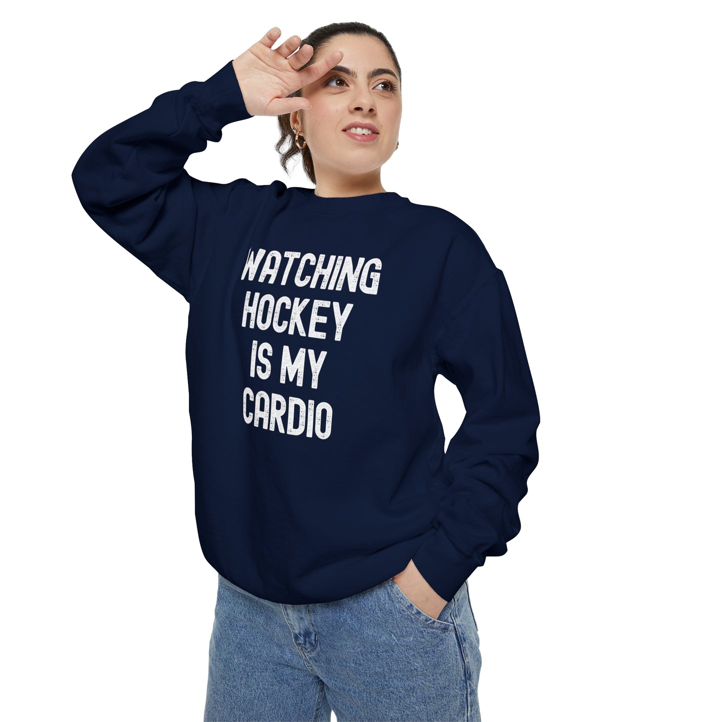 Watching Hockey is my Cardio Unisex Comfort Colors Crewneck Sweatshirt