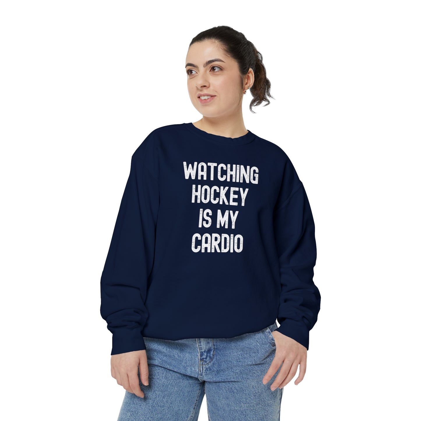 Watching Hockey is my Cardio Unisex Comfort Colors Crewneck Sweatshirt